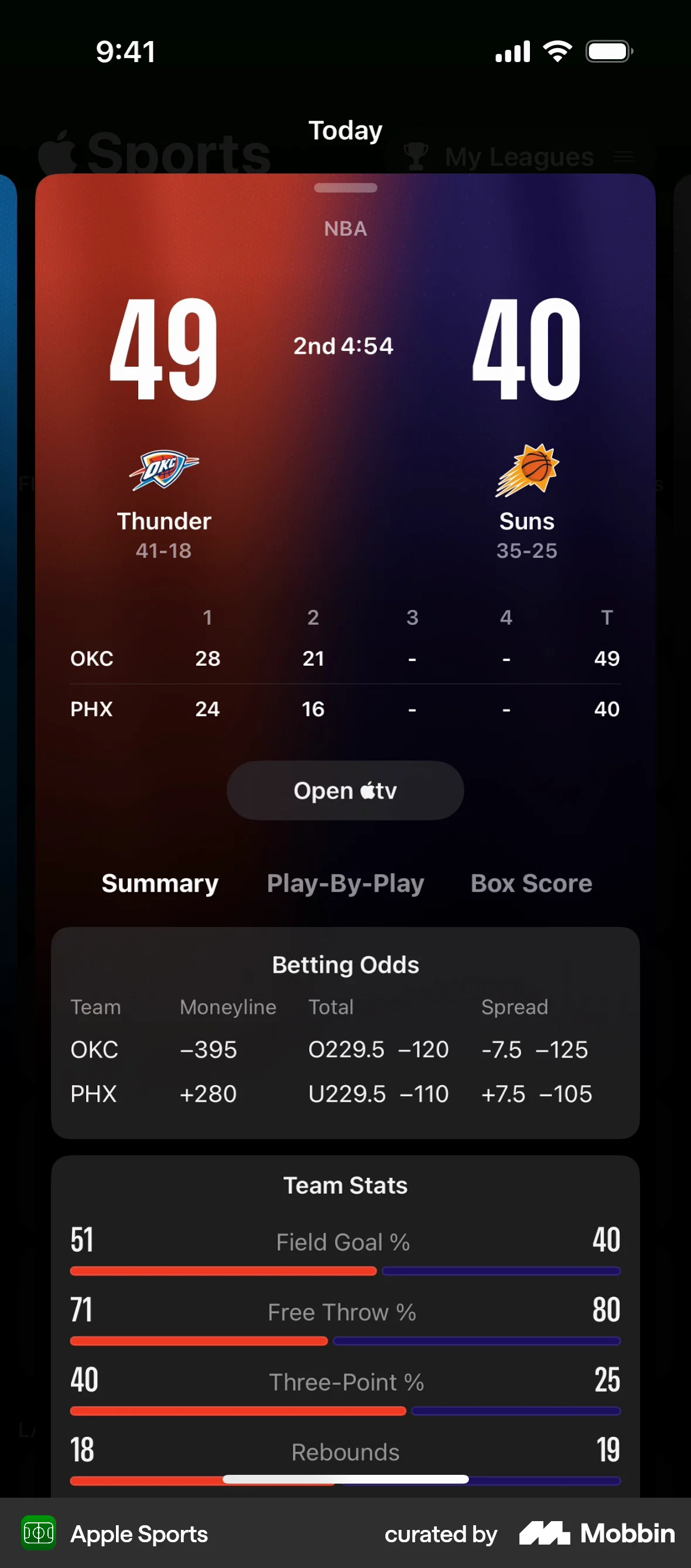 Apple Sports iOS Event Detail screen