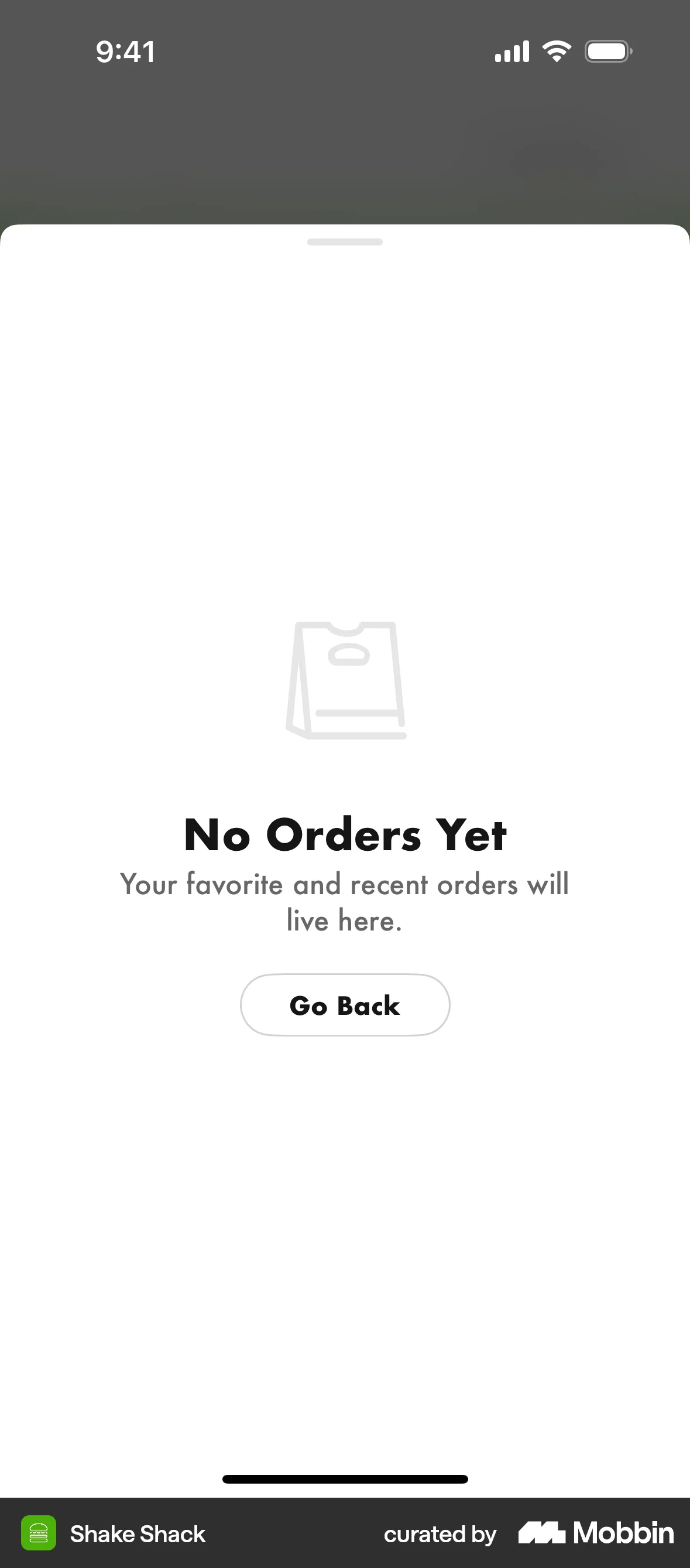 Shake Shack iOS Empty State screen