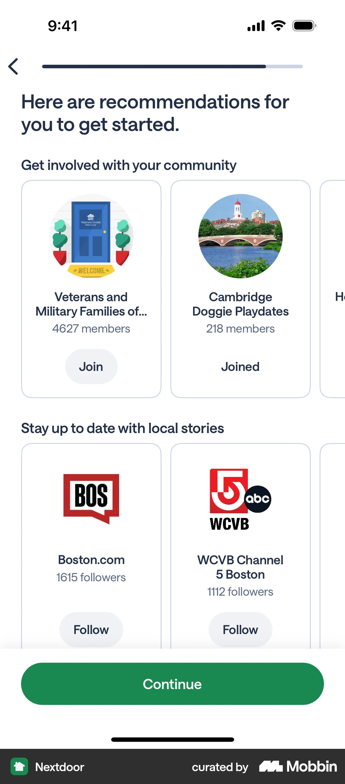 Nextdoor iOS Follow & Subscribe screen