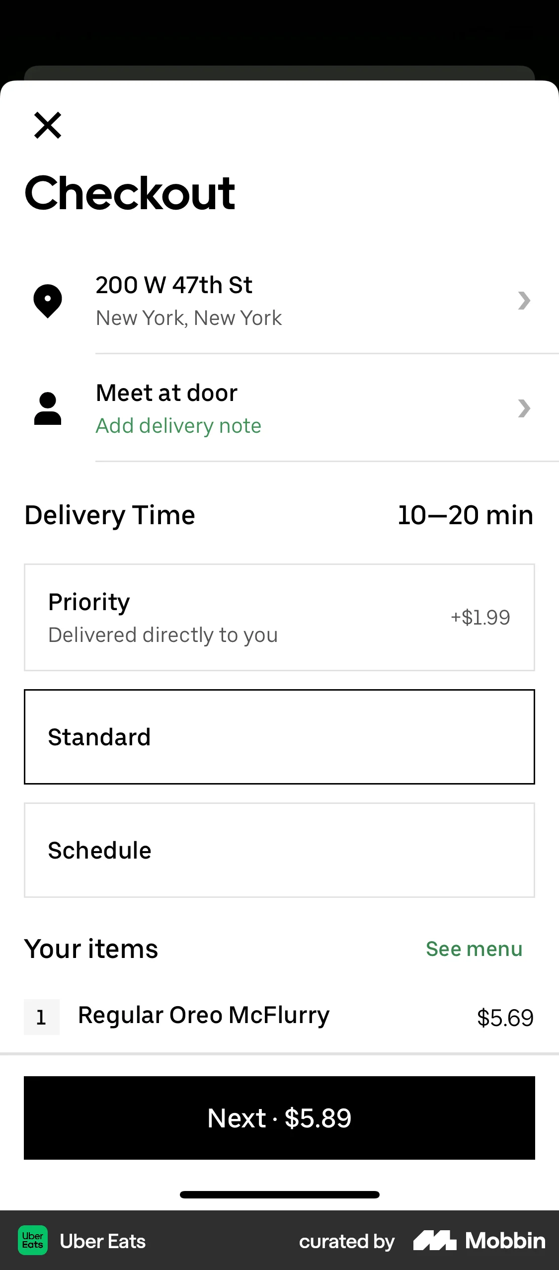 Uber Eats iOS Checkout screen