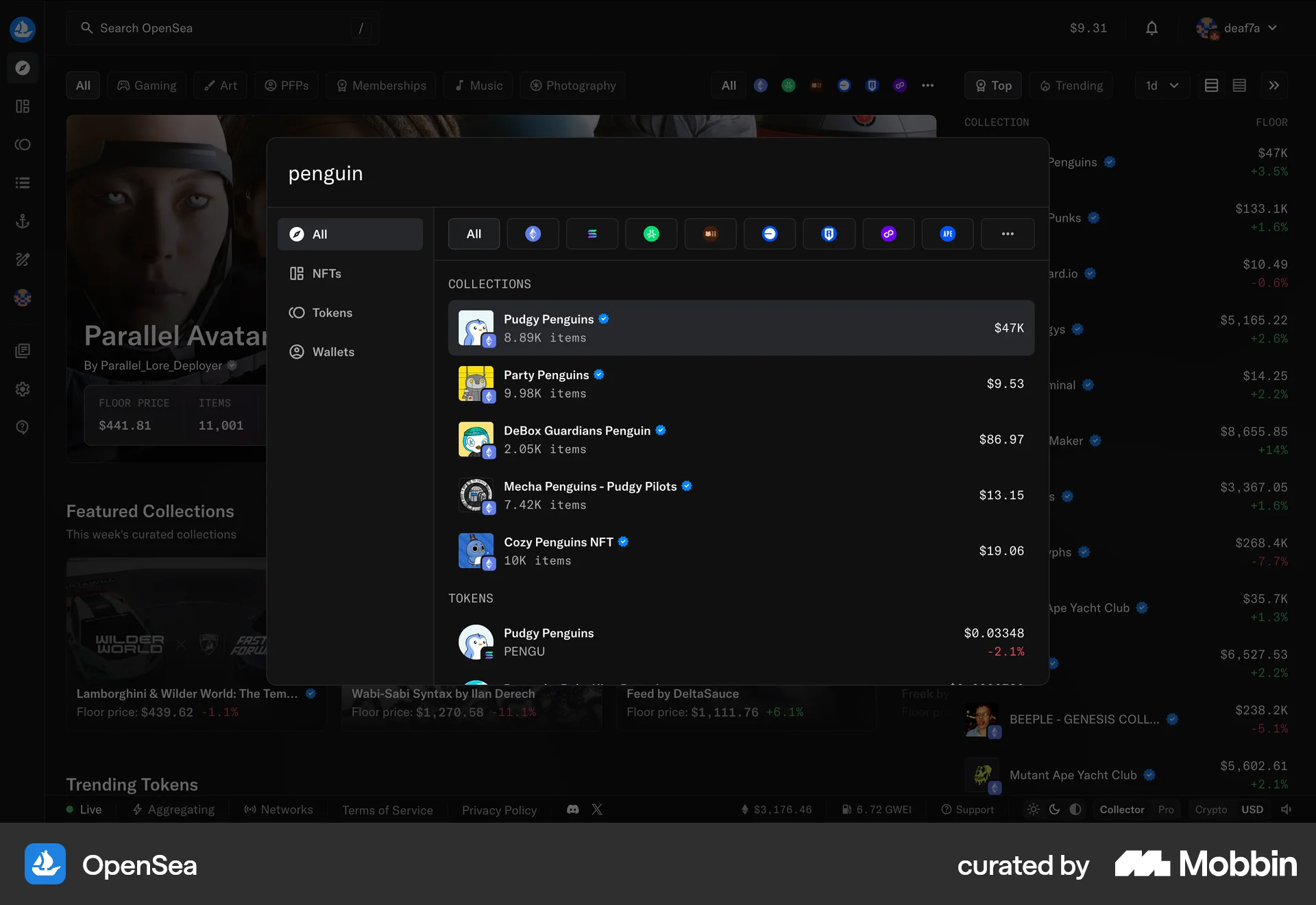 OpenSea Web Search screen