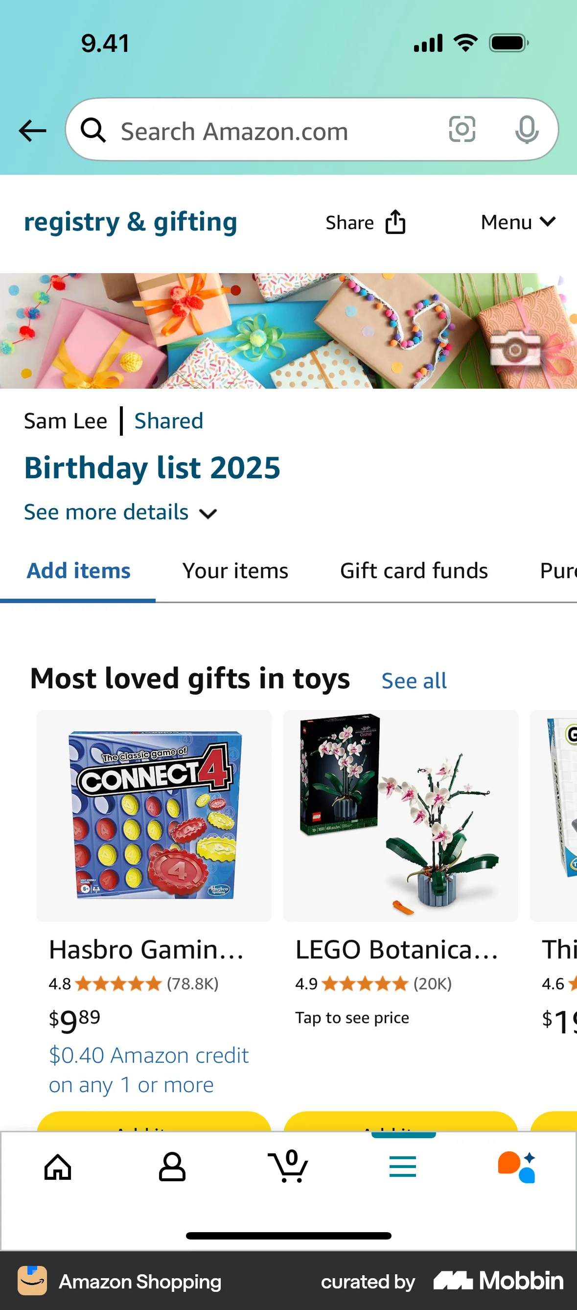 Amazon Shopping iOS Bookmarks & Collections screen