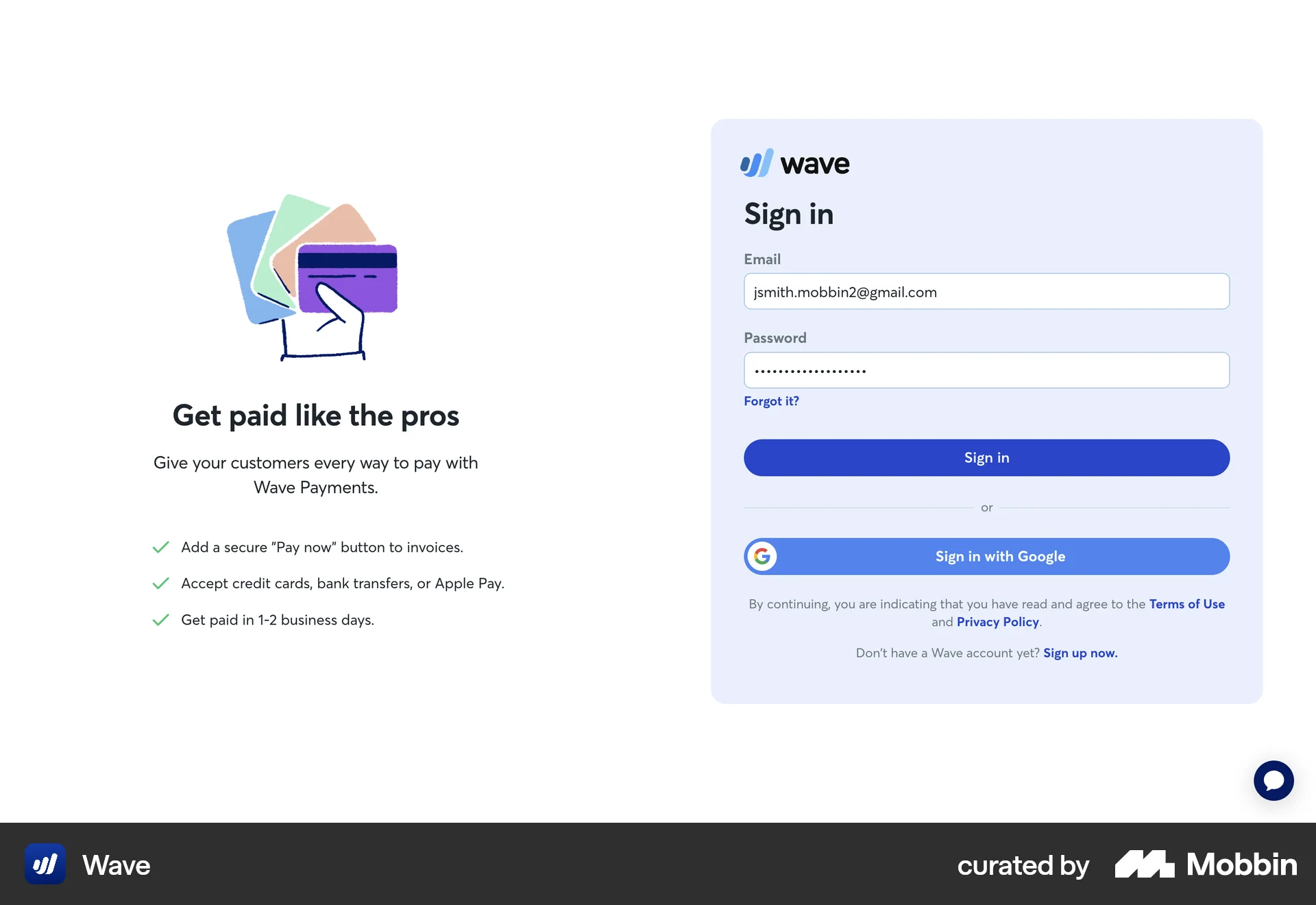 Wave Web Login screen
