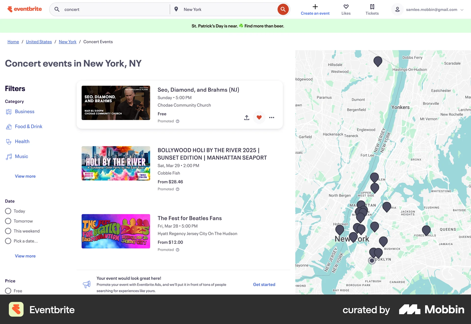 Eventbrite Web Favorite & Pin screen
