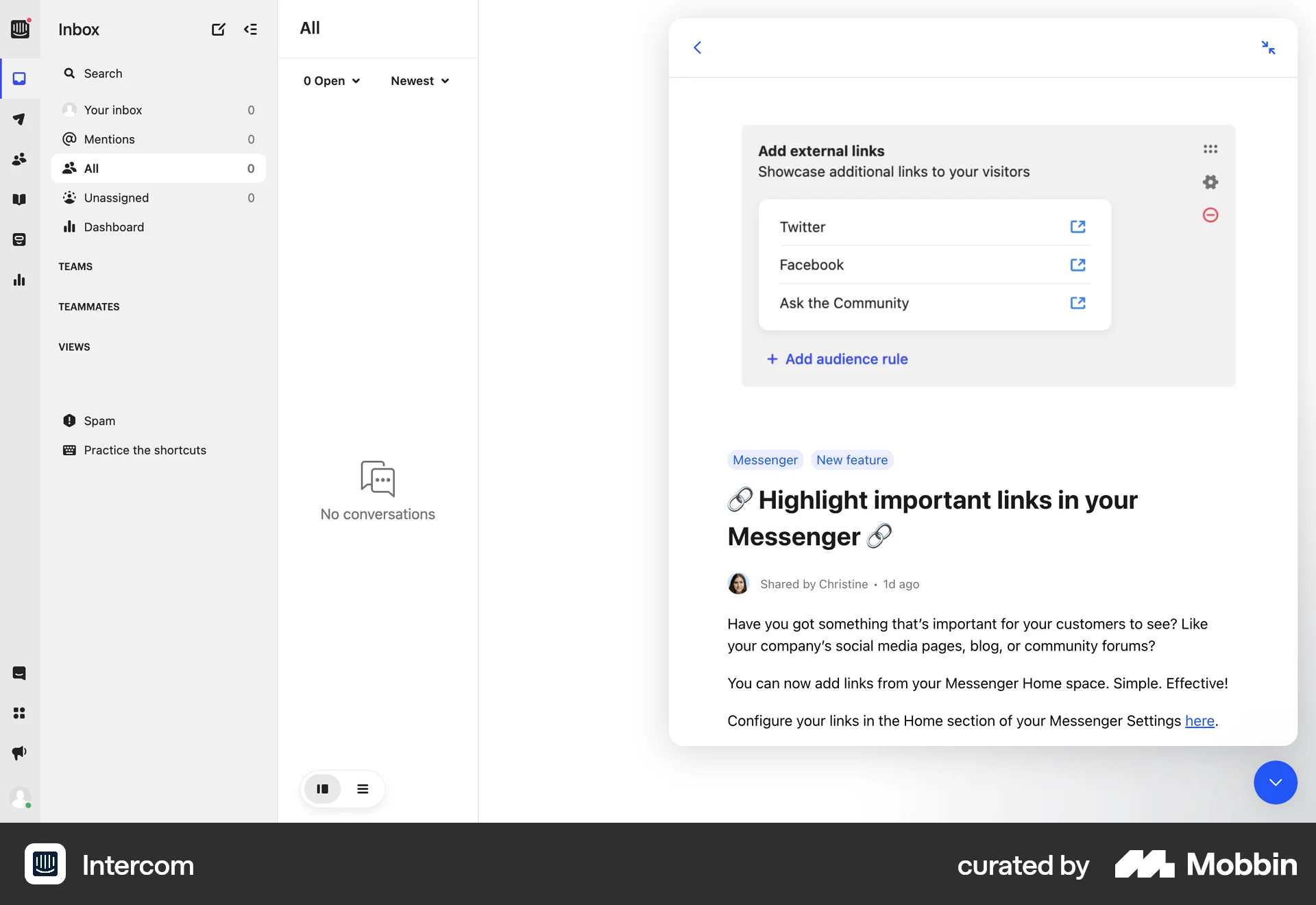 Intercom Web Help & Support screen