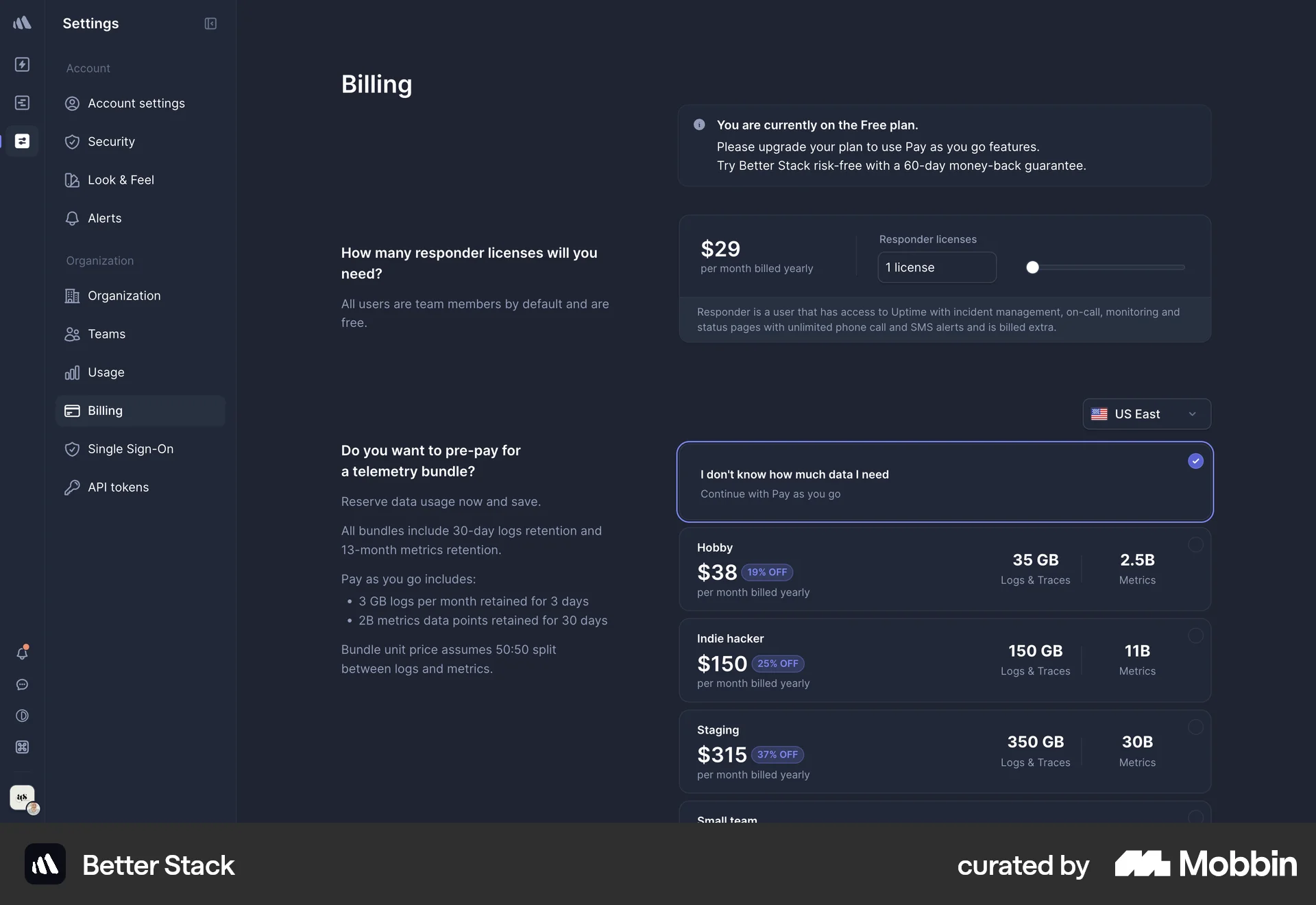 Better Stack Web Pricing screen
