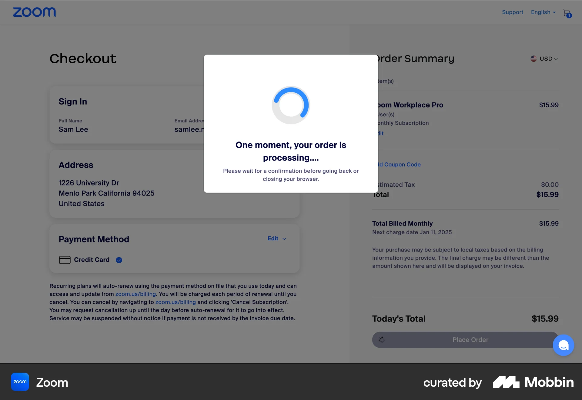 Zoom Web screen containing Loading Indicator UI element