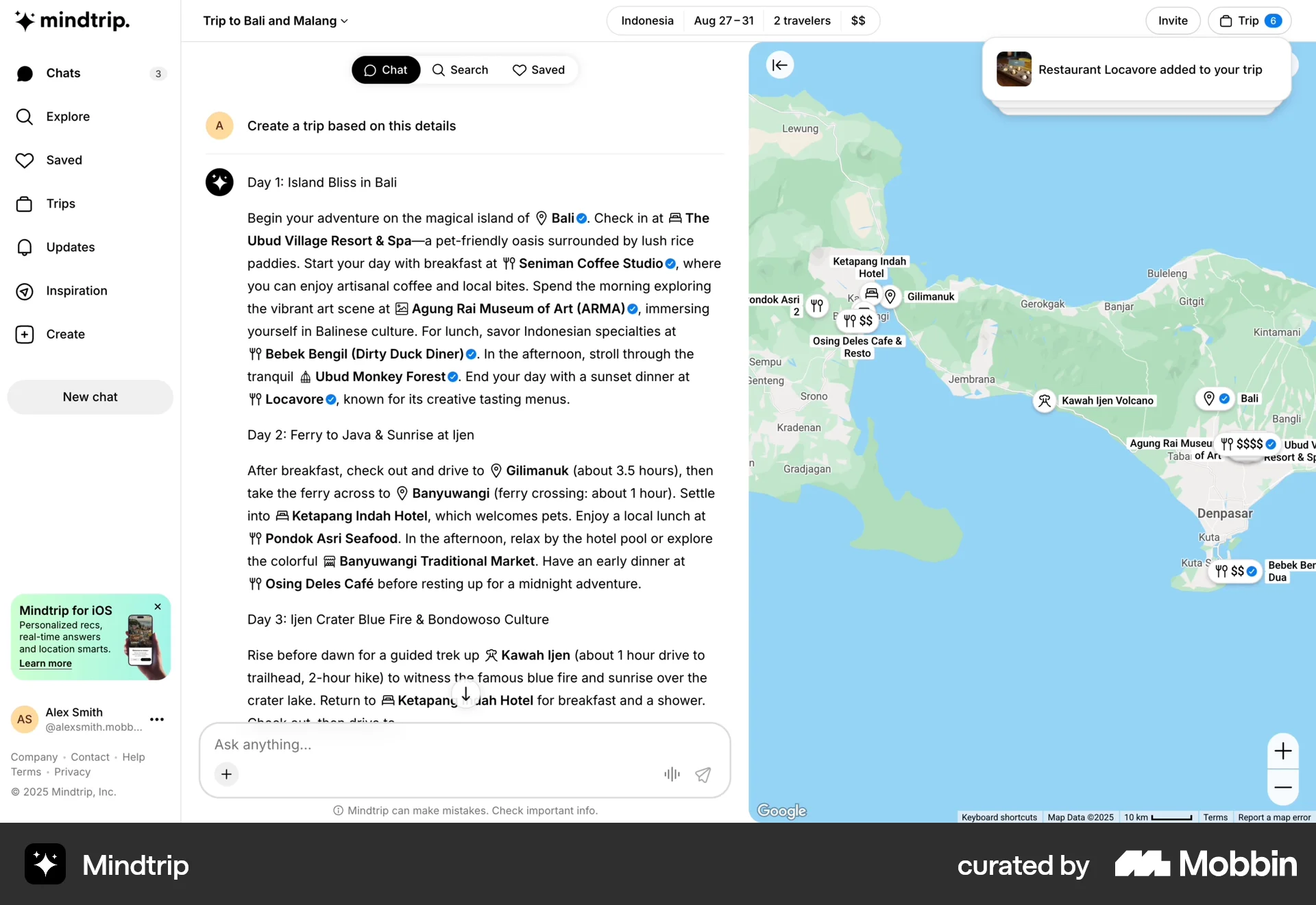 Mindtrip Web screen containing Toast UI element