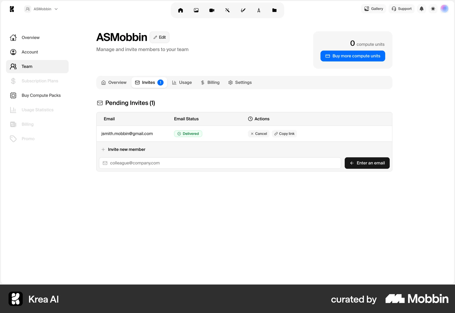 Krea AI Web Settings & Preferences screen