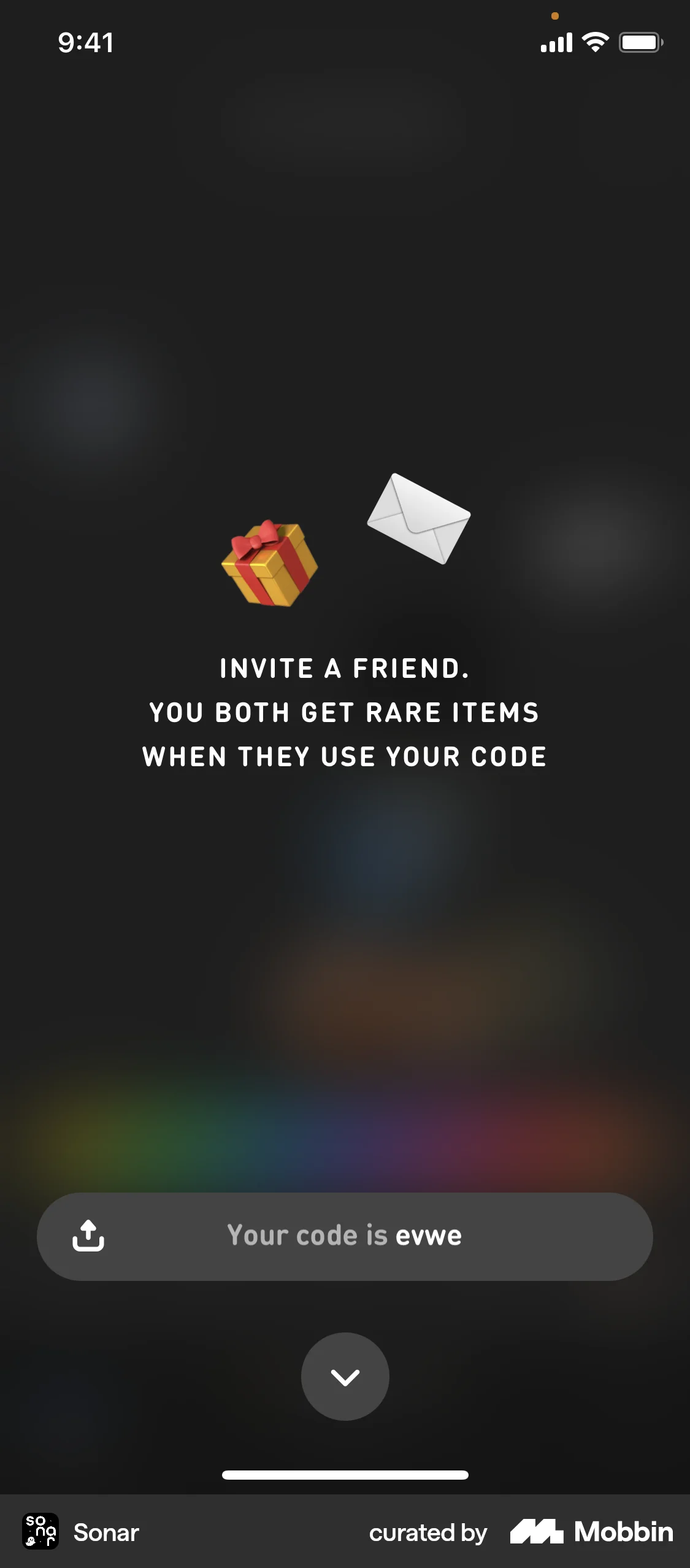Sonar iOS Invite & Refer Friends screen