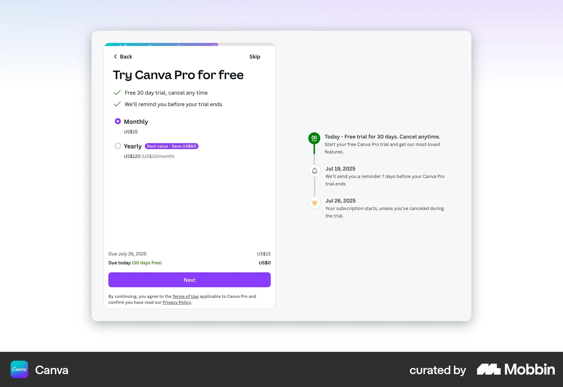 Canva Web Checkout screen