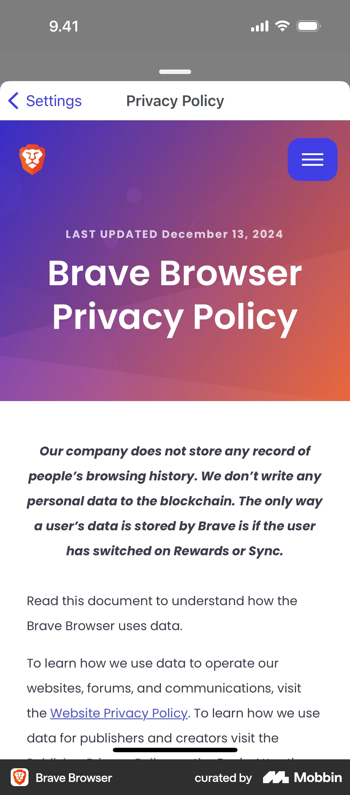 Brave Browser screen