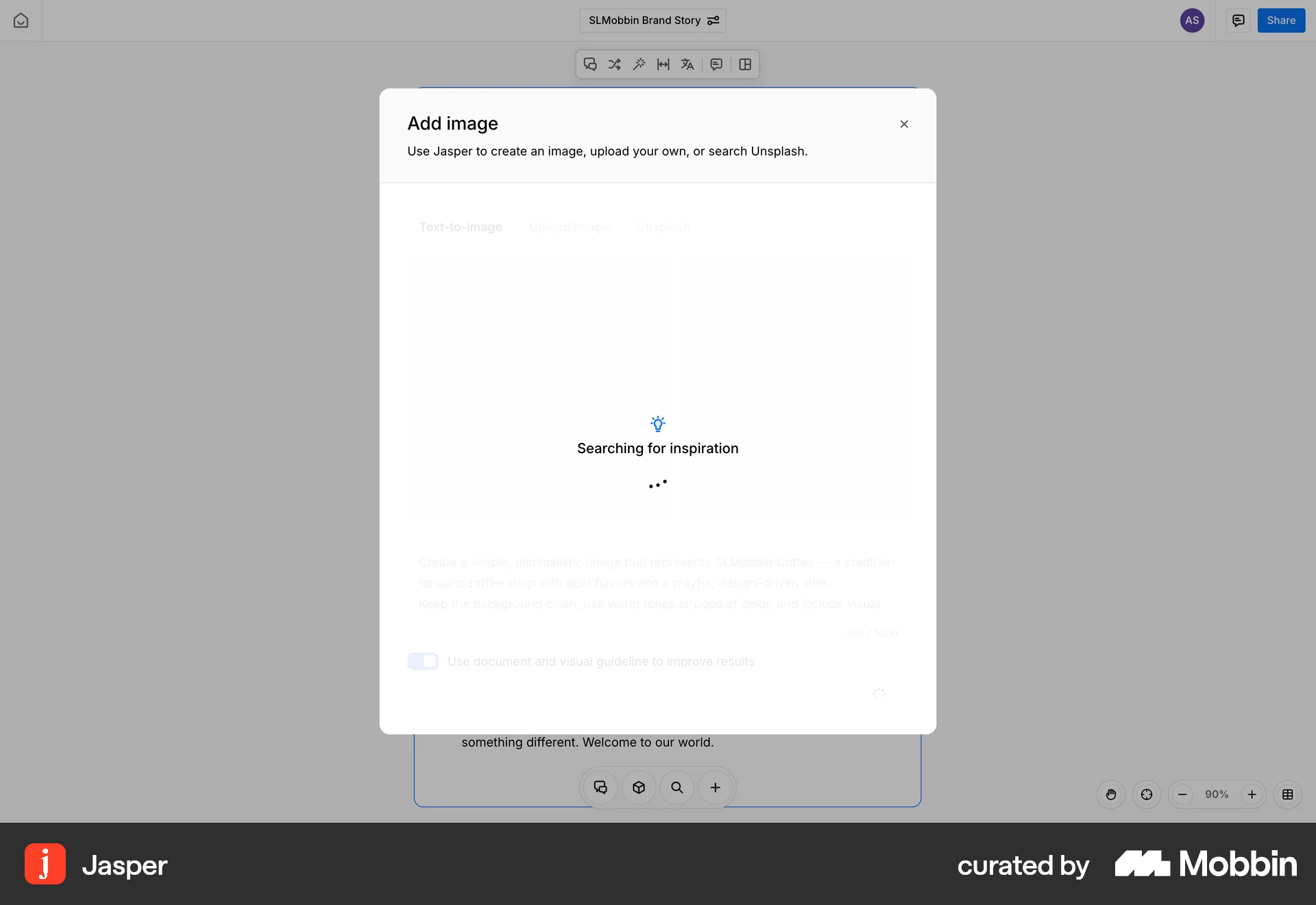 Jasper Web screen containing Loading Indicator UI element