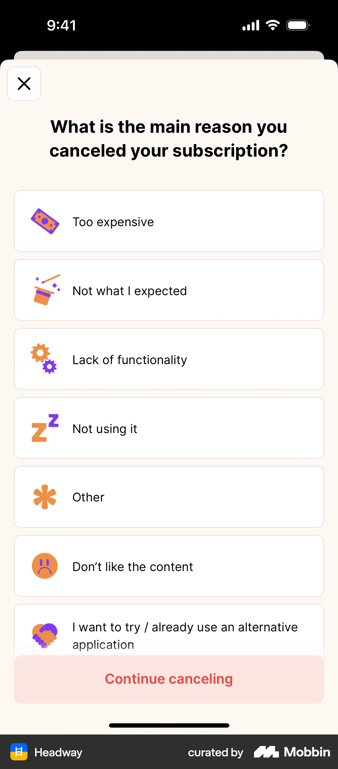 Headway iOS Feedback screen