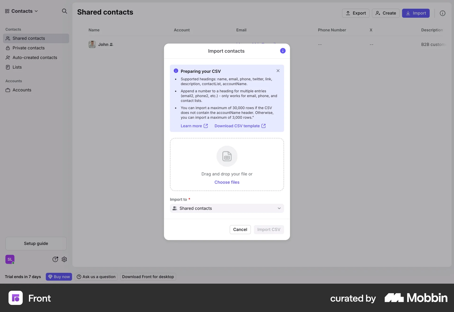 Front Web Upload & Download screen