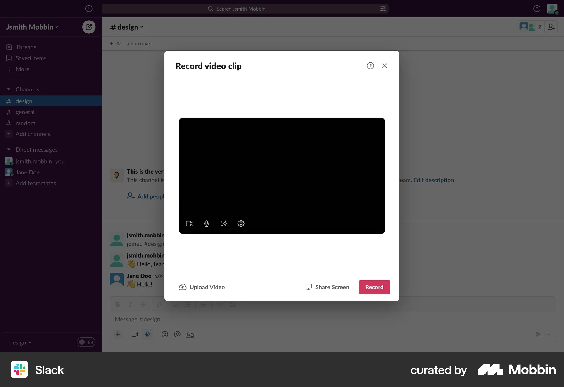 Slack Web Audio & Video Recorder screen