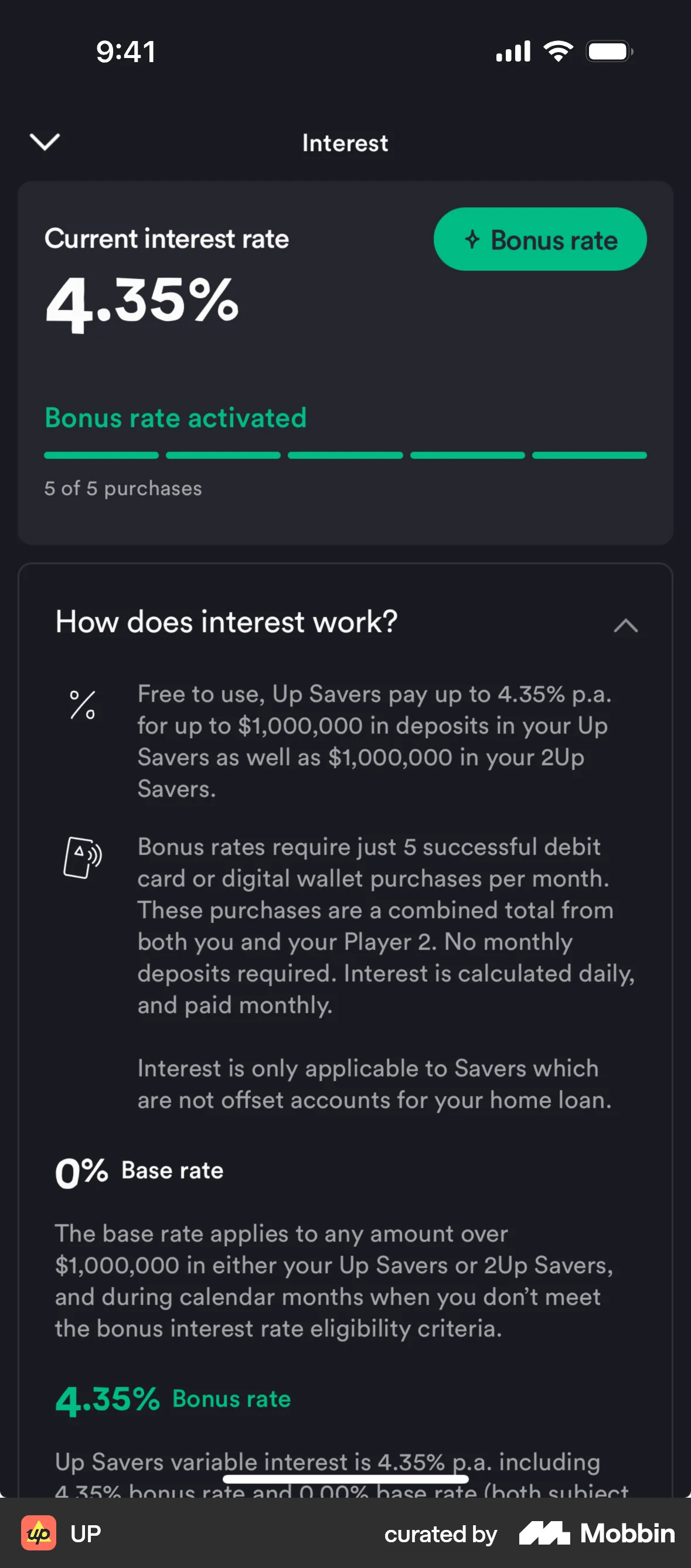 Up iOS screen containing Accordion UI element