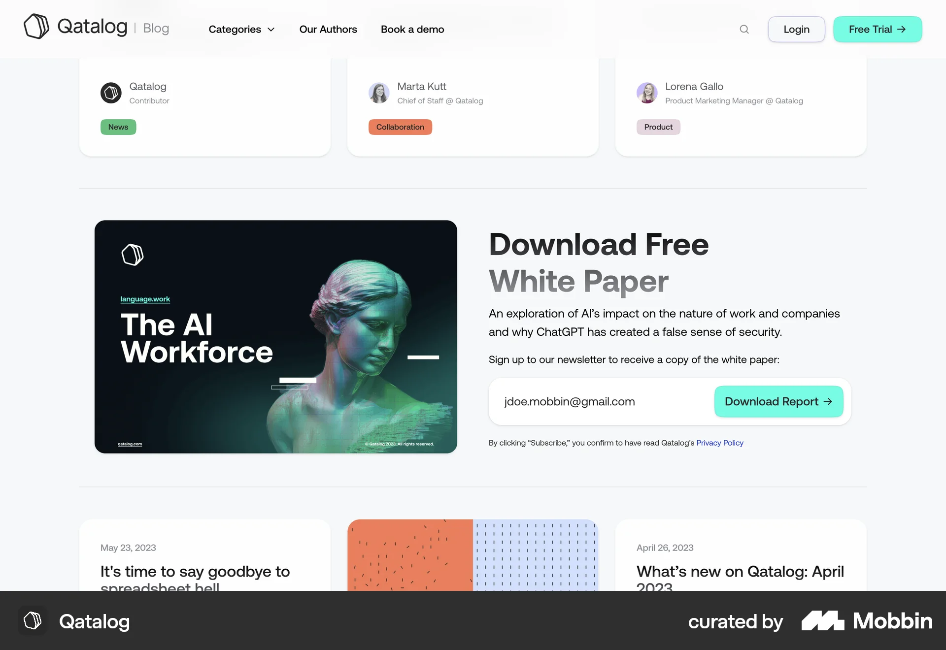 Qatalog Web Follow & Subscribe screen