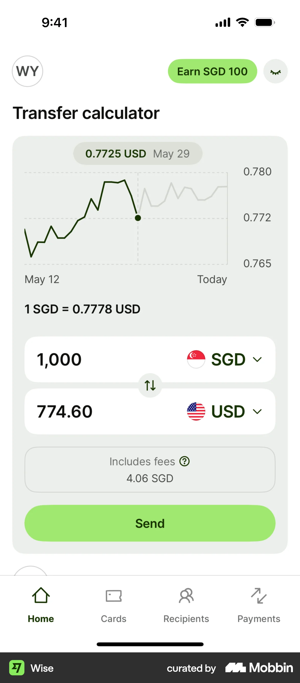 Wise iOS Graph UI Design screen