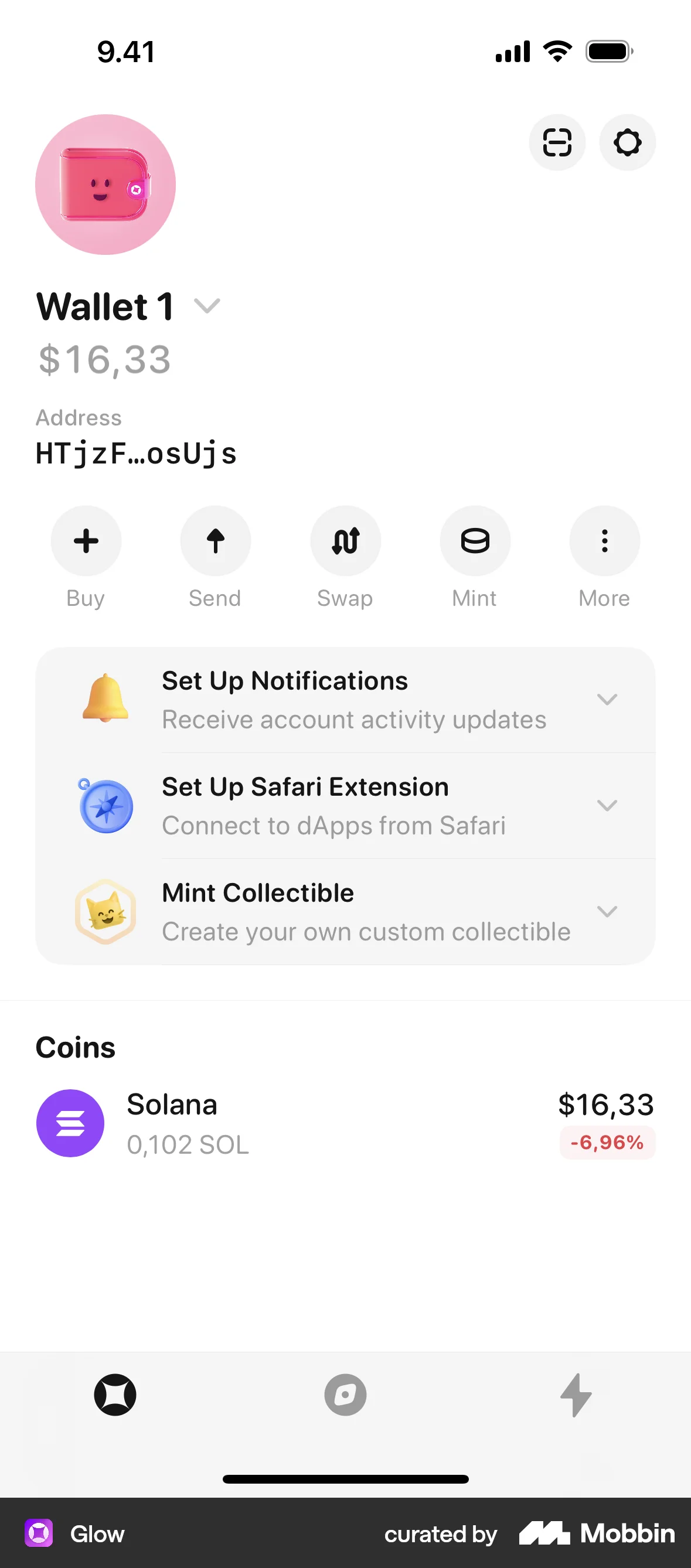 Glow iOS Wallet & Balance screen