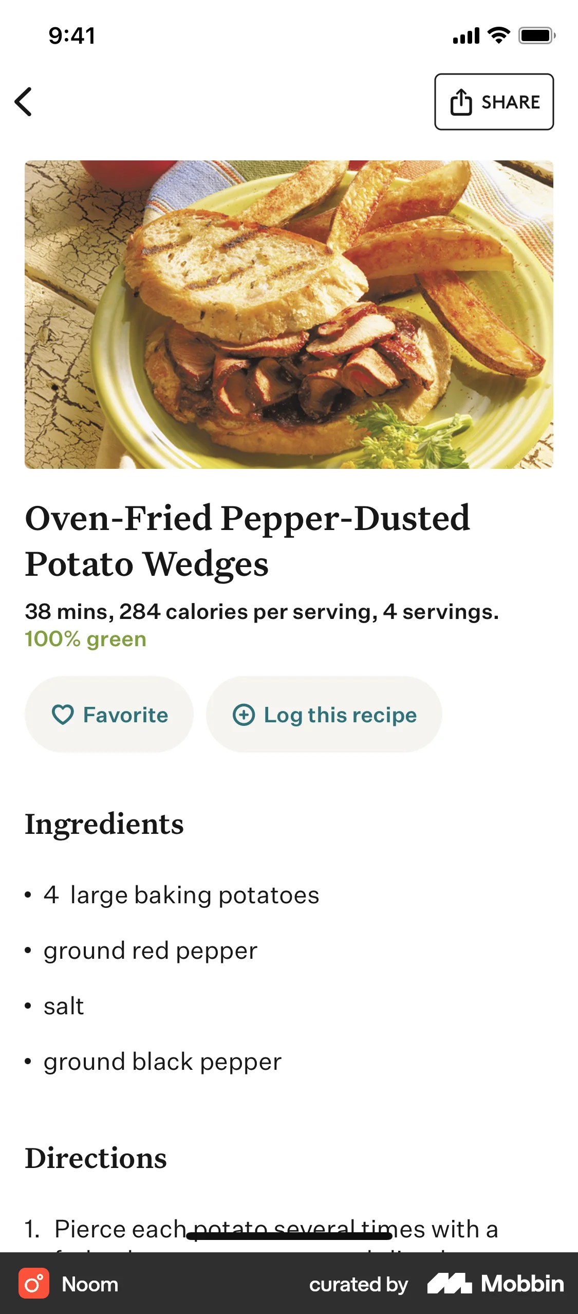 Noom iOS Recipe Detail screen