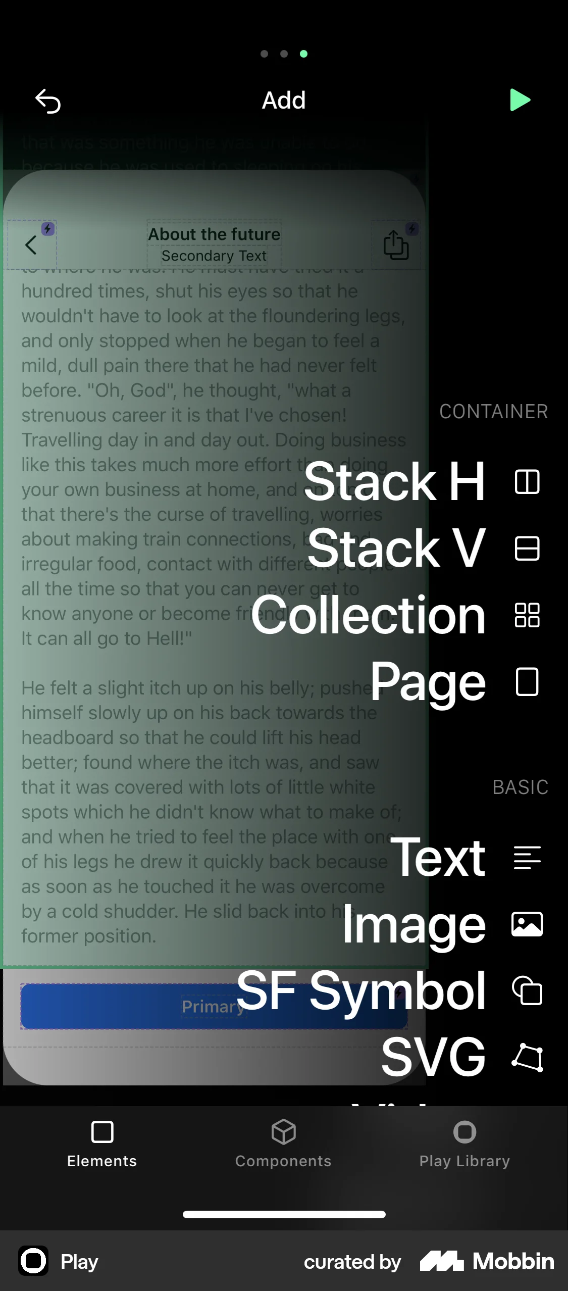 Play iOS screen containing Drawer UI element