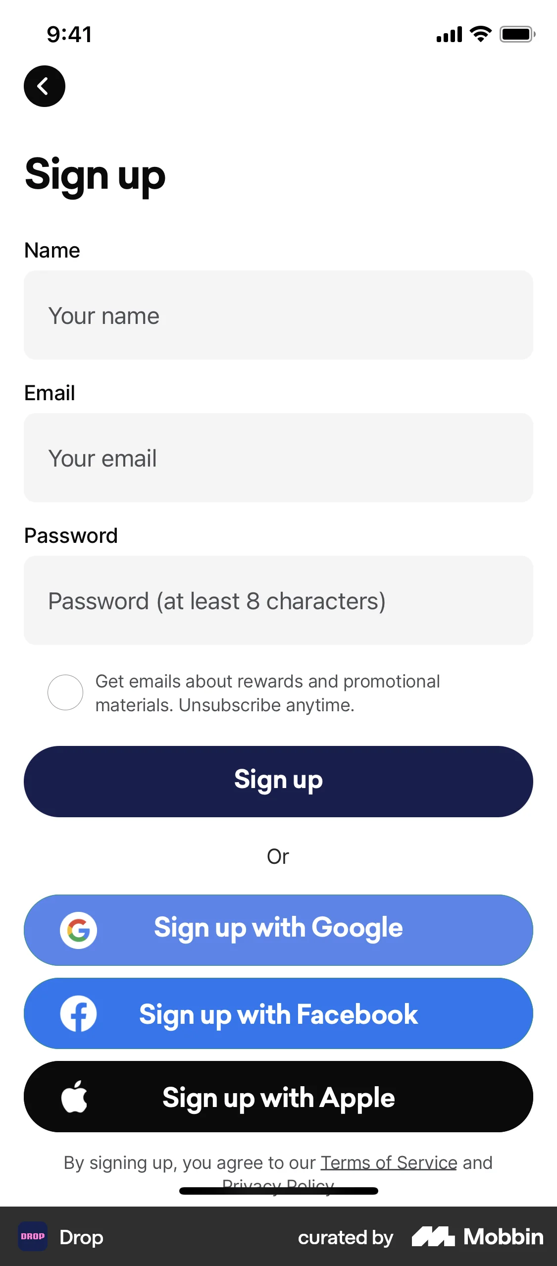 Drop iOS screen containing Checkbox UI element
