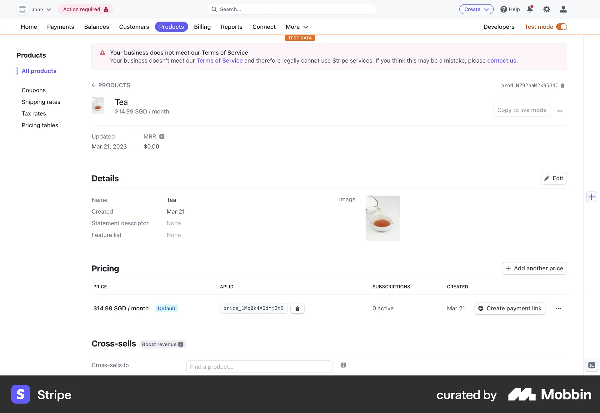 Stripe Web Product Detail screen