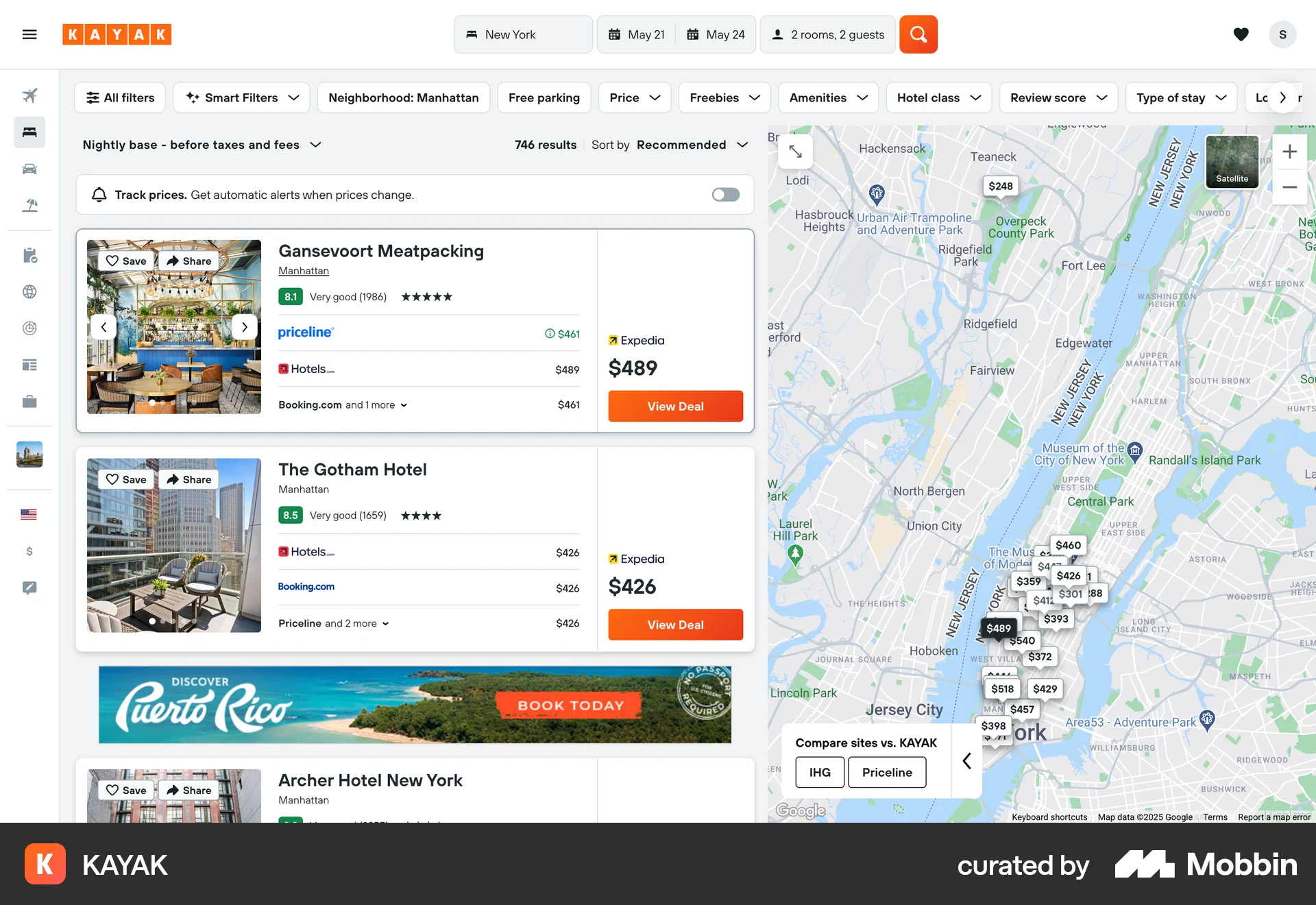 KAYAK Web screen containing Carousel UI element