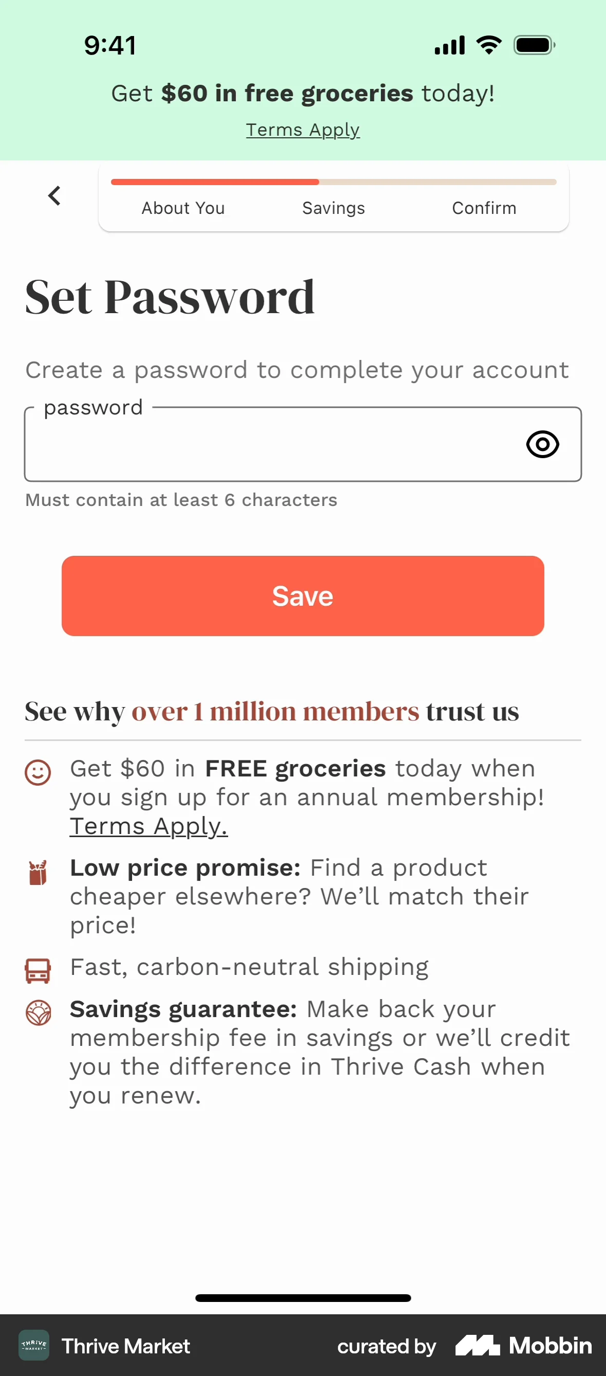 Thrive Market iOS Signup screen