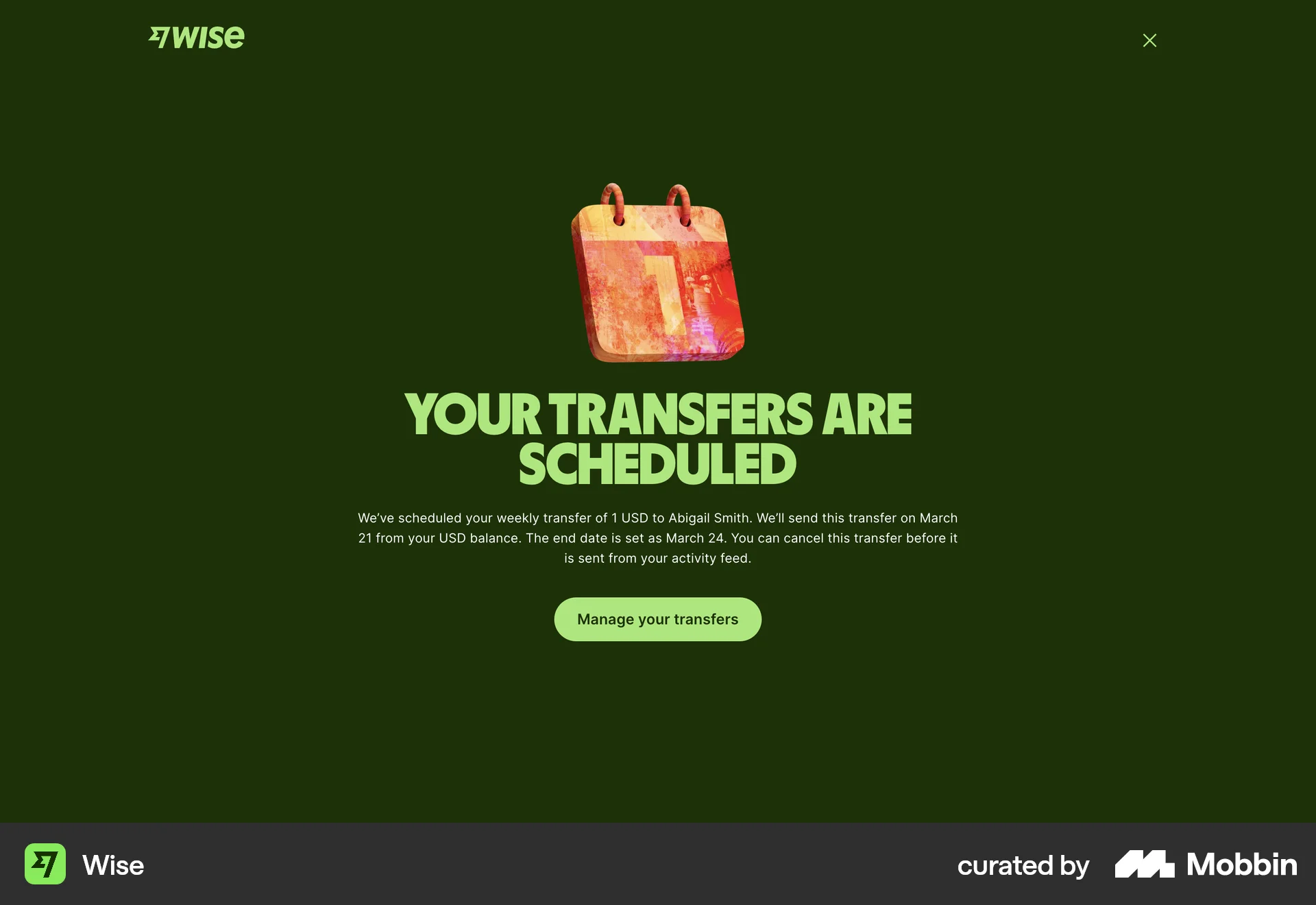 Wise Web screen containing Full-Screen Overlay UI element