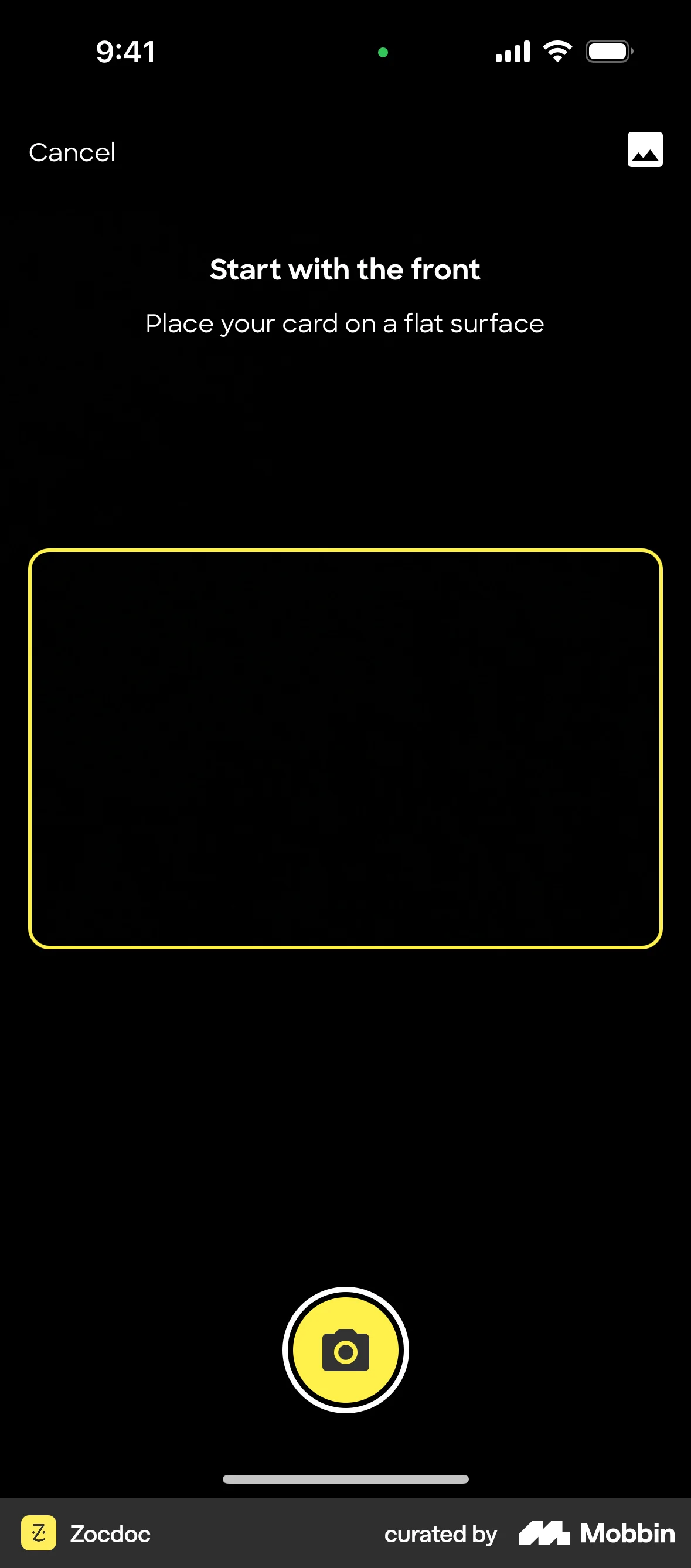 Zocdoc iOS Camera & Scanner screen