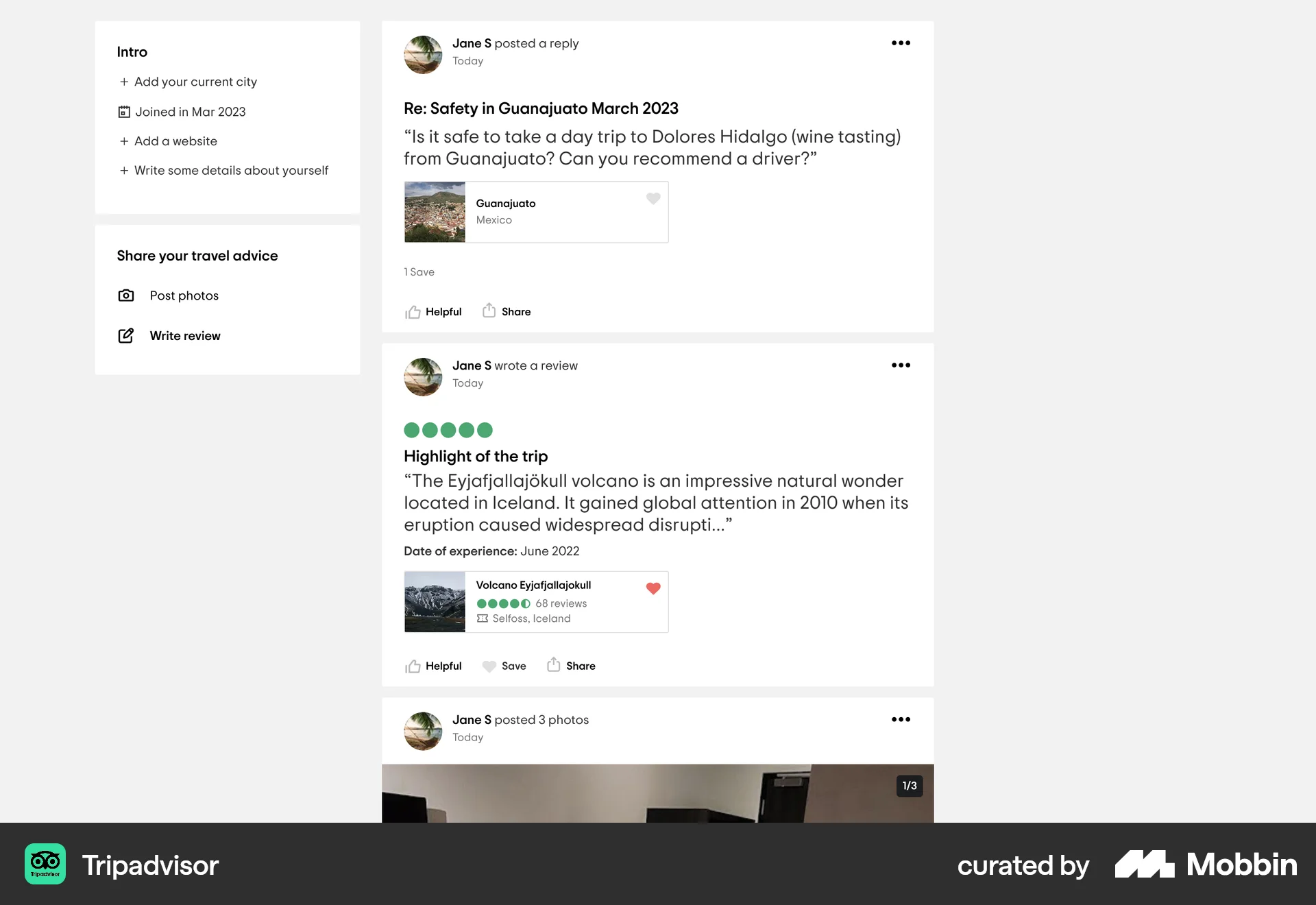 Tripadvisor Web Social Feed screen
