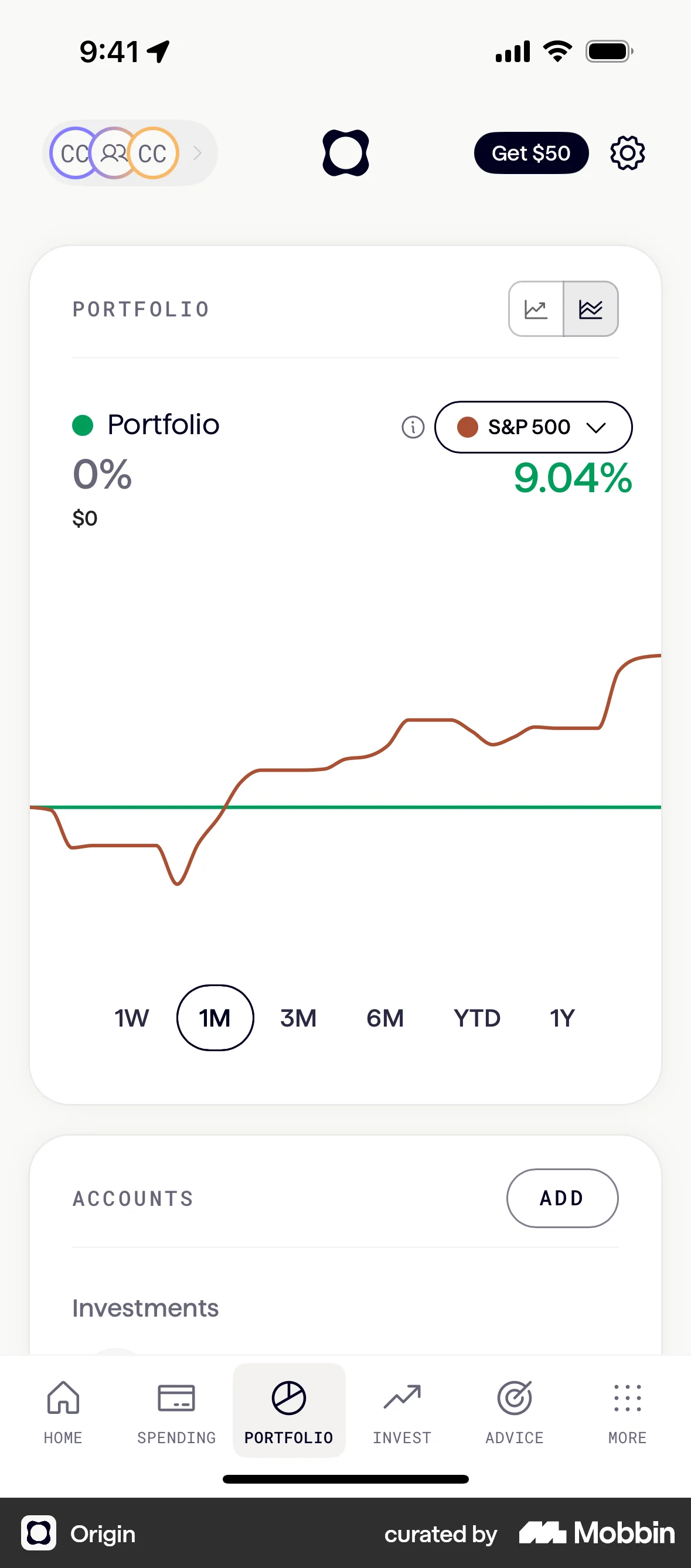 Origin iOS screen containing Segmented Control UI element