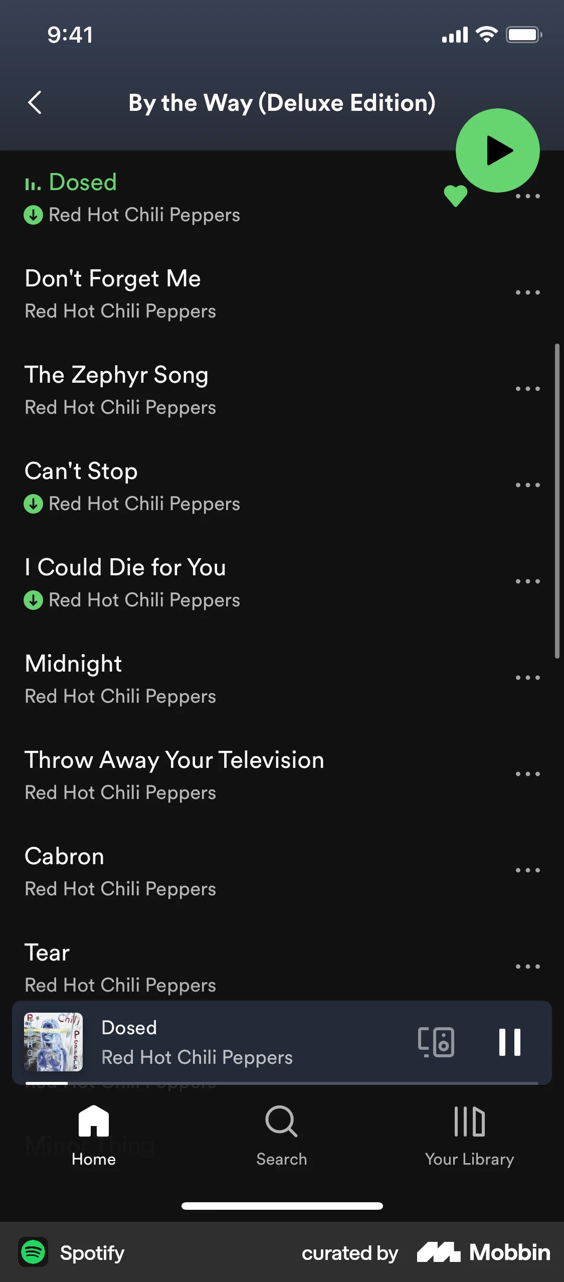 Spotify iOS Playlists screen