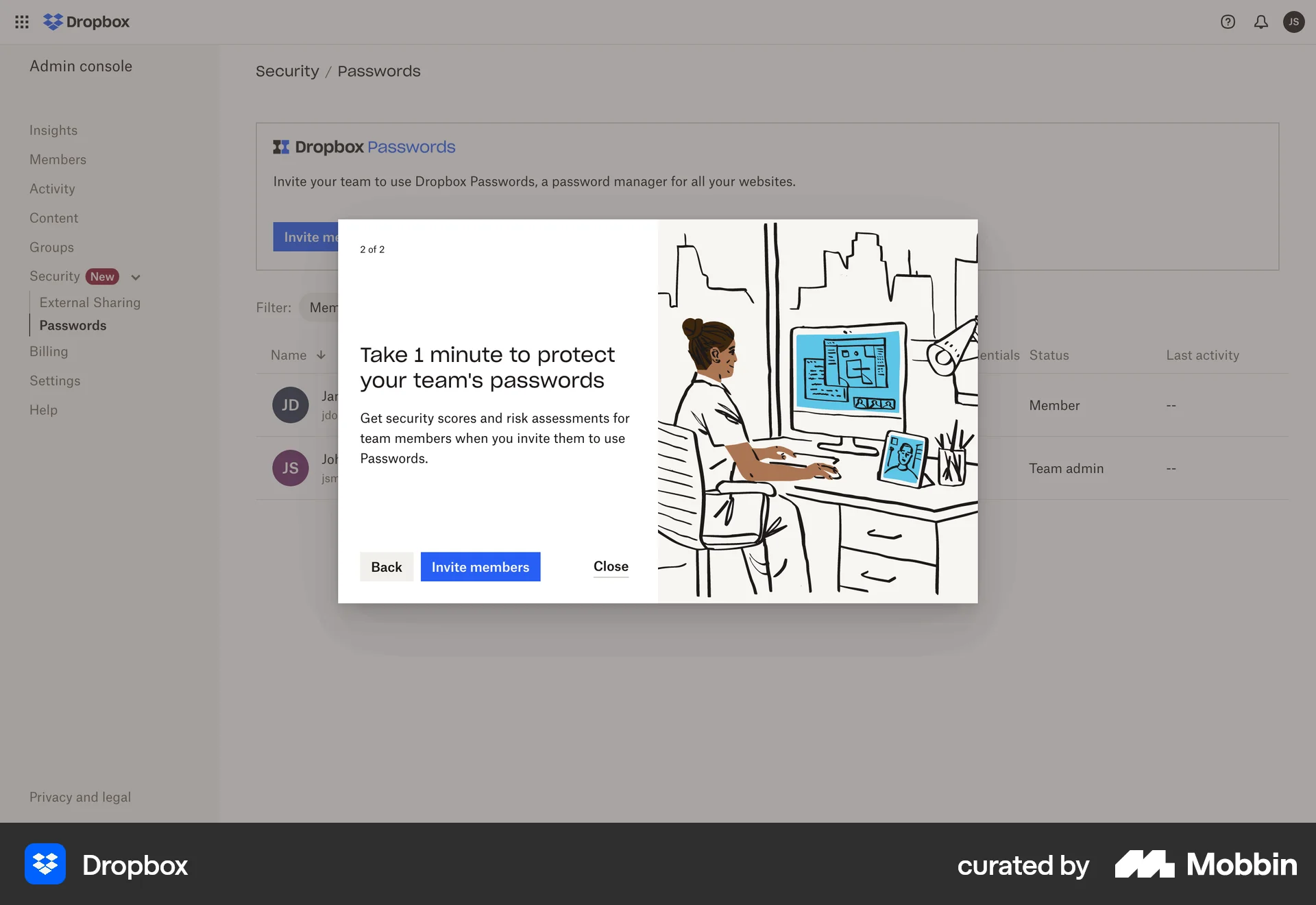 Dropbox Web Feature Info screen