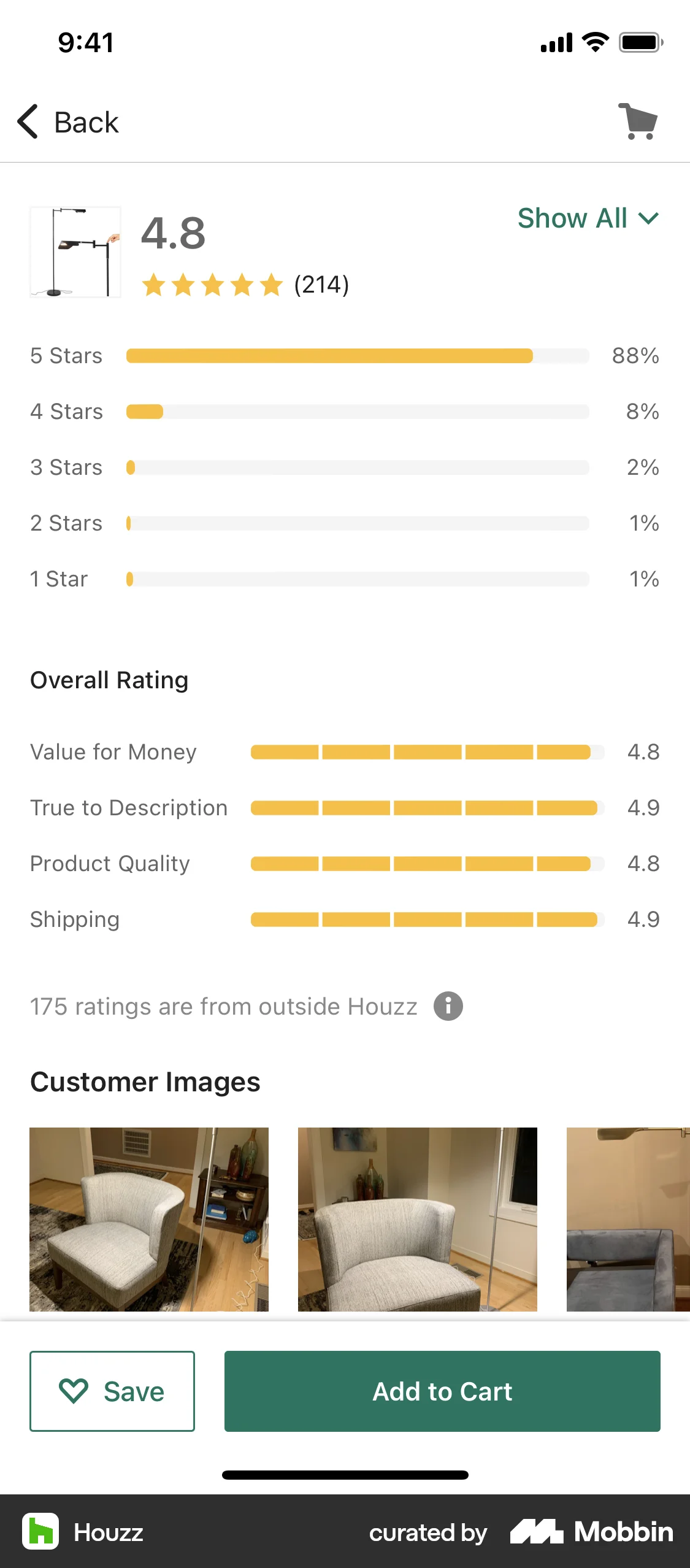 Houzz iOS Reviews & Ratings screen