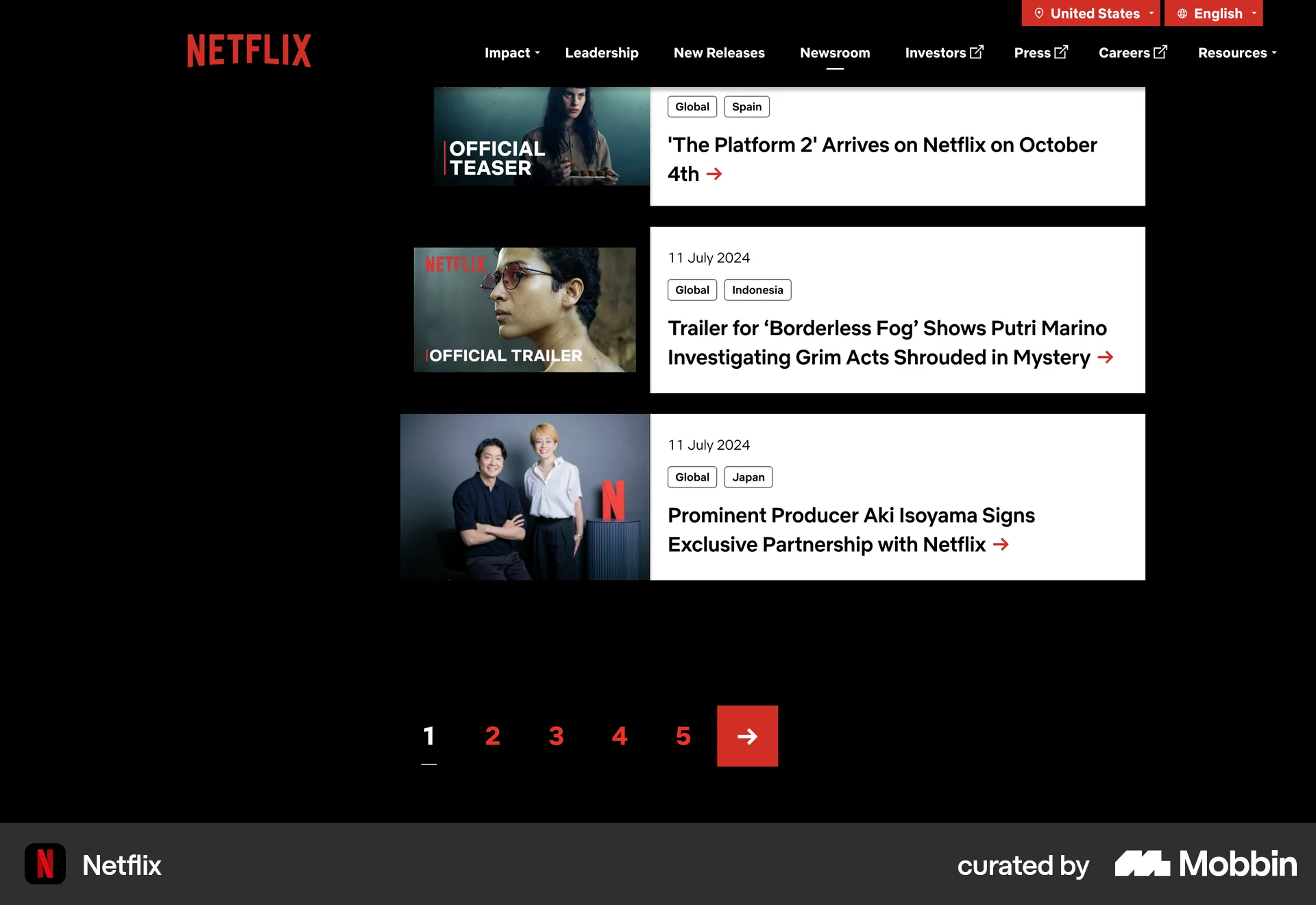 Netflix Web screen containing Pagination UI element