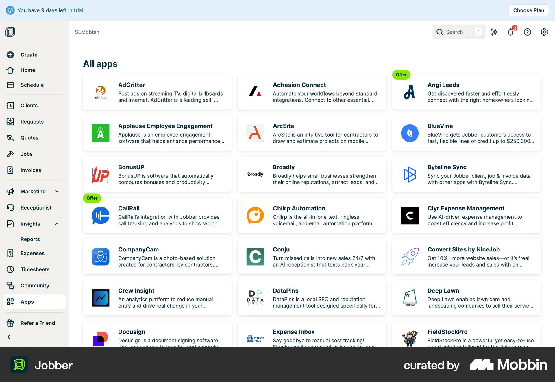 Jobber Web screen containing Badge UI element