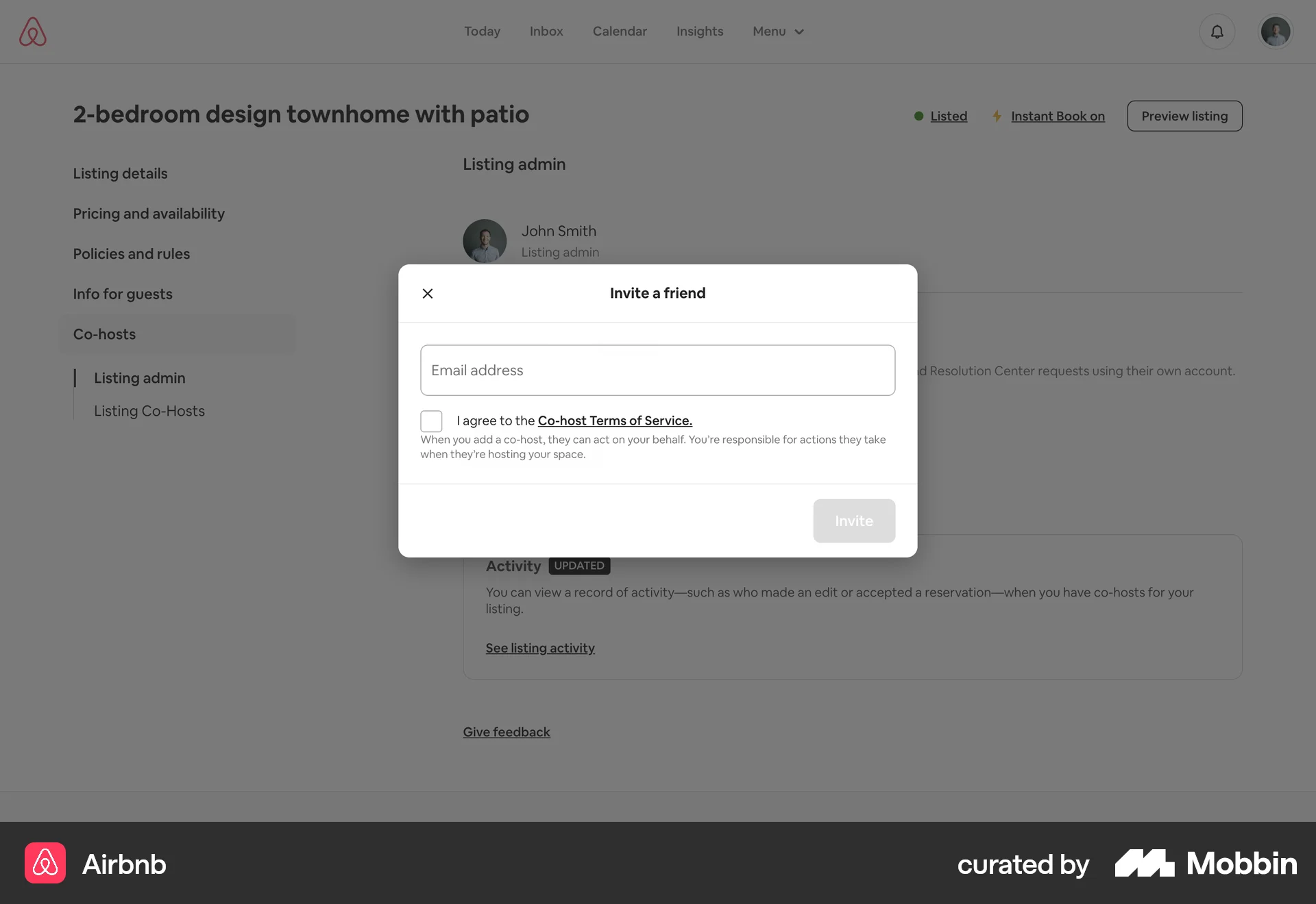 Airbnb Web Invite & Refer Friends screen