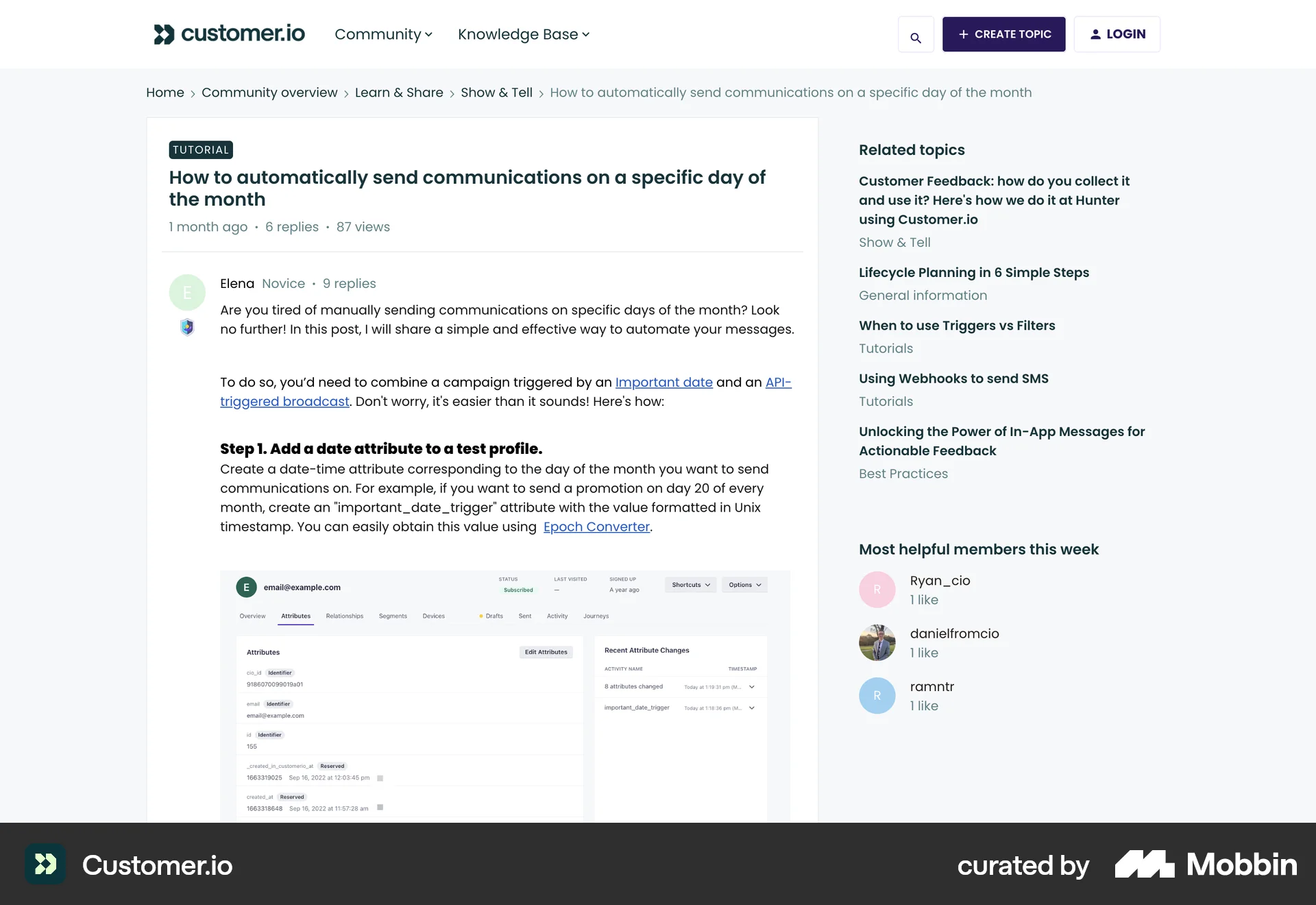 Customer.io Web Post Detail screen