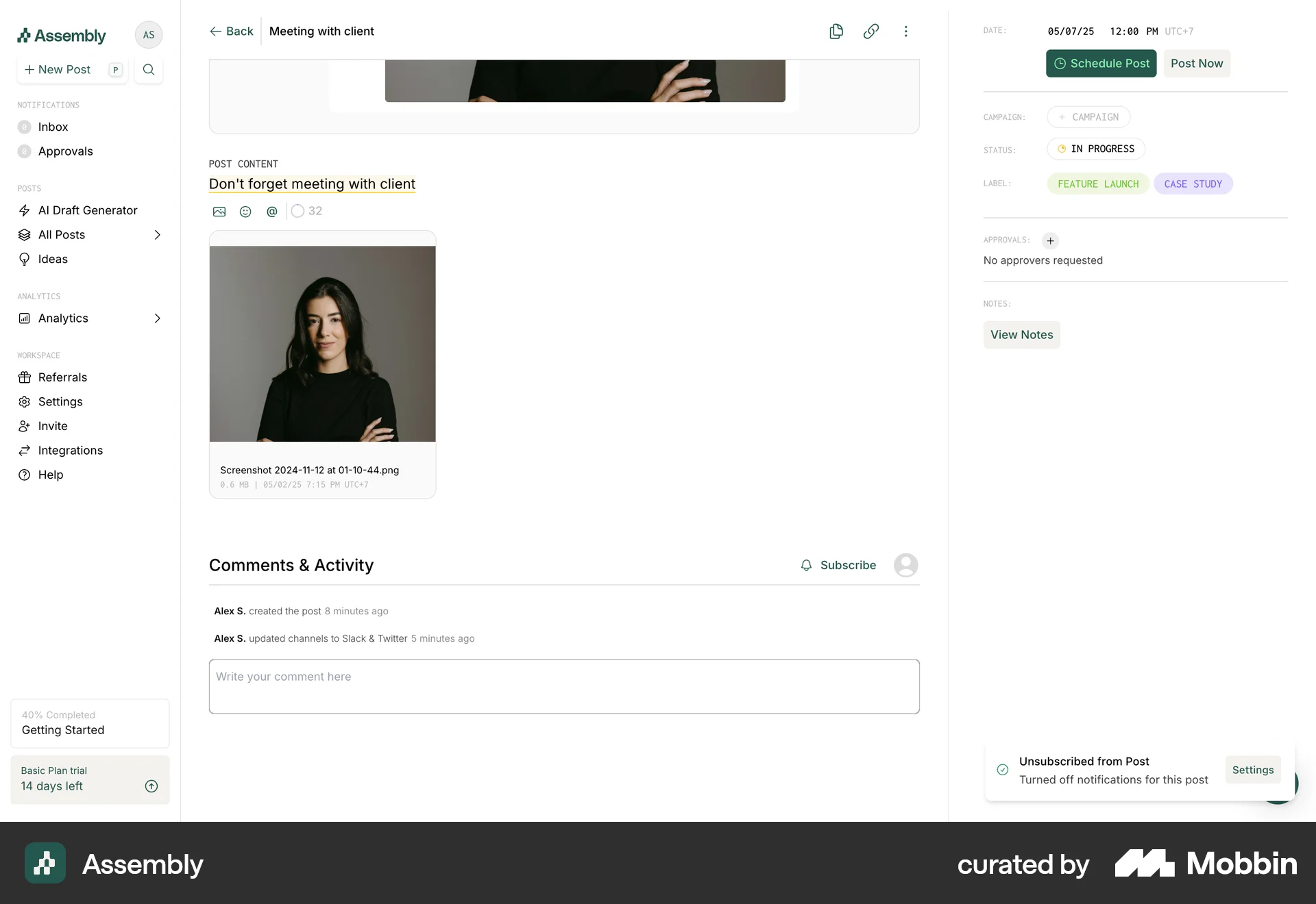 Assembly Web screen containing Toast UI element