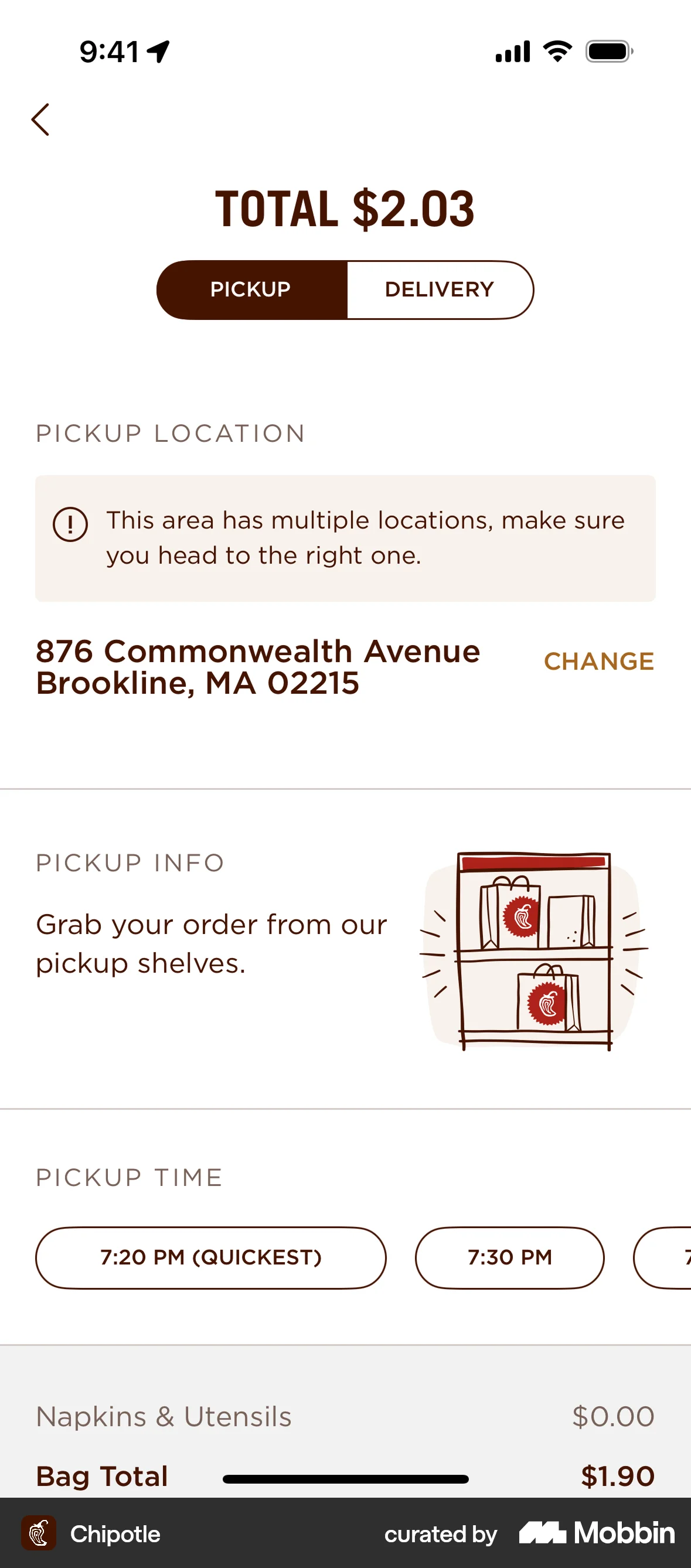 Chipotle iOS Checkout screen