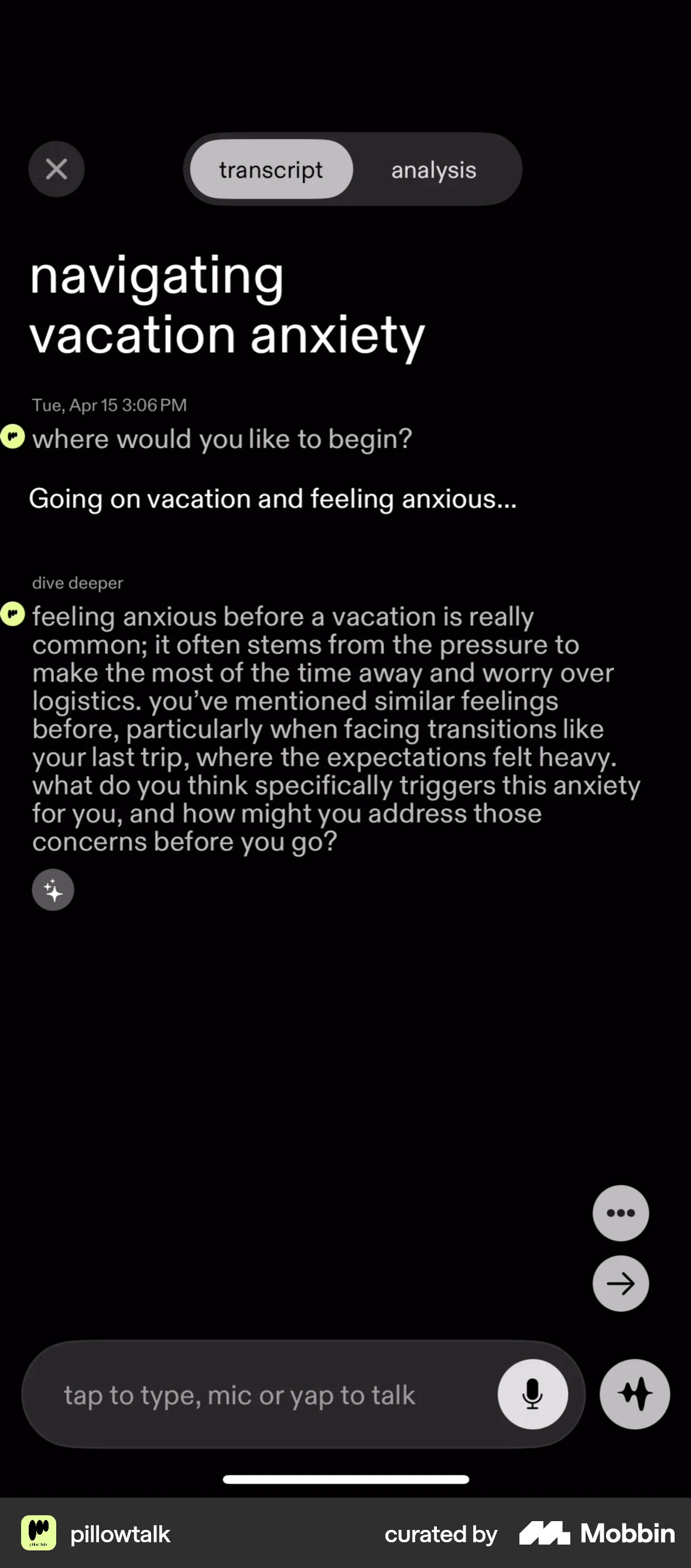 pillowtalk iOS Chat Bot screen