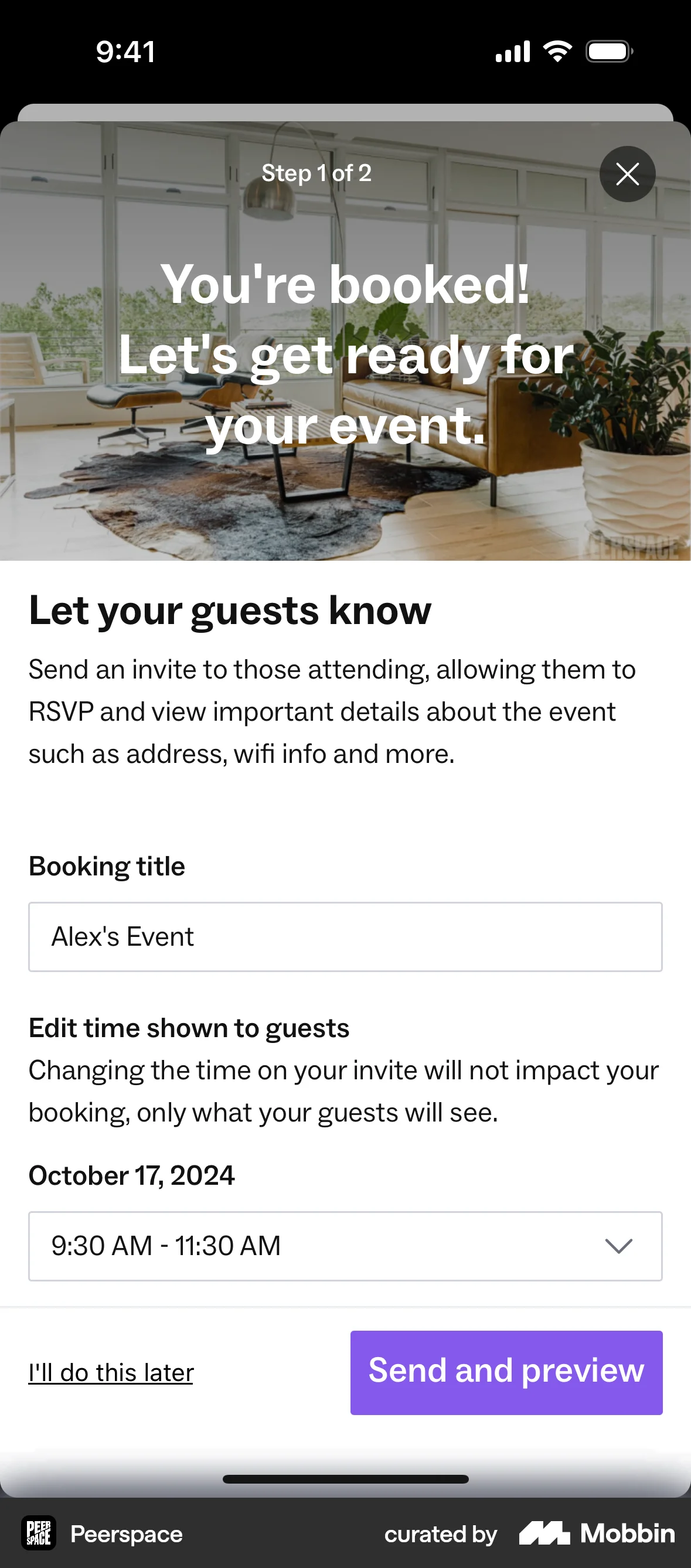 Peerspace iOS Invite Teammates screen