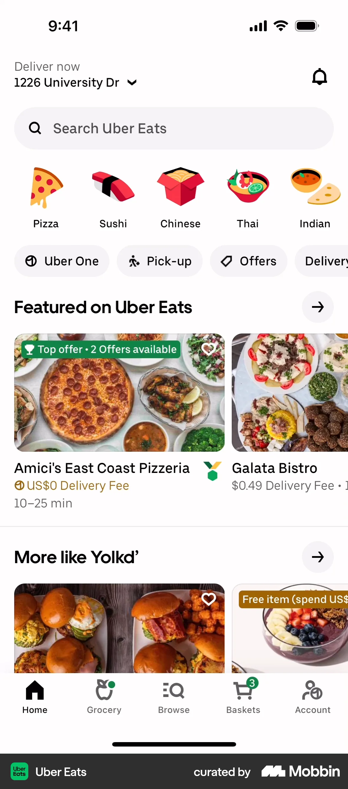 Uber Eats iOS Home screen