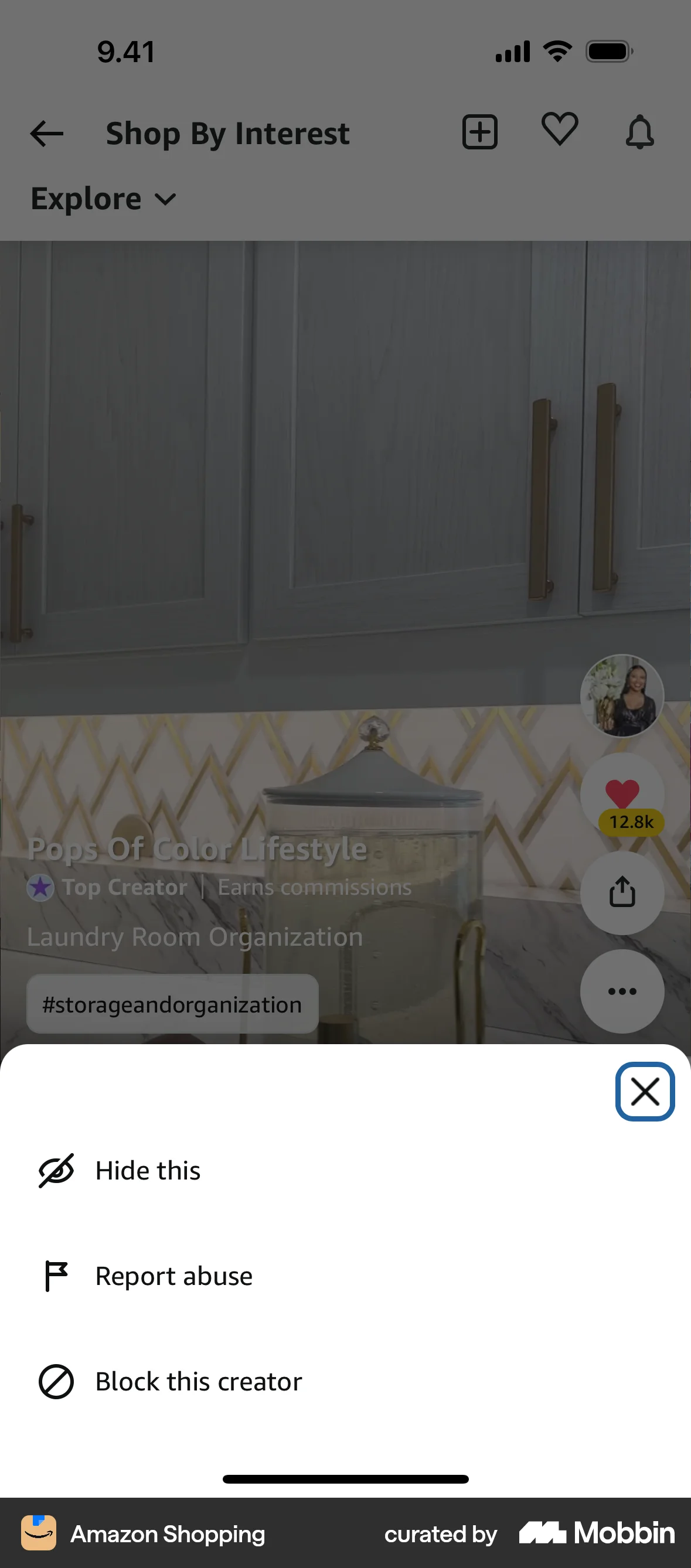 Amazon Shopping iOS Action Option screen