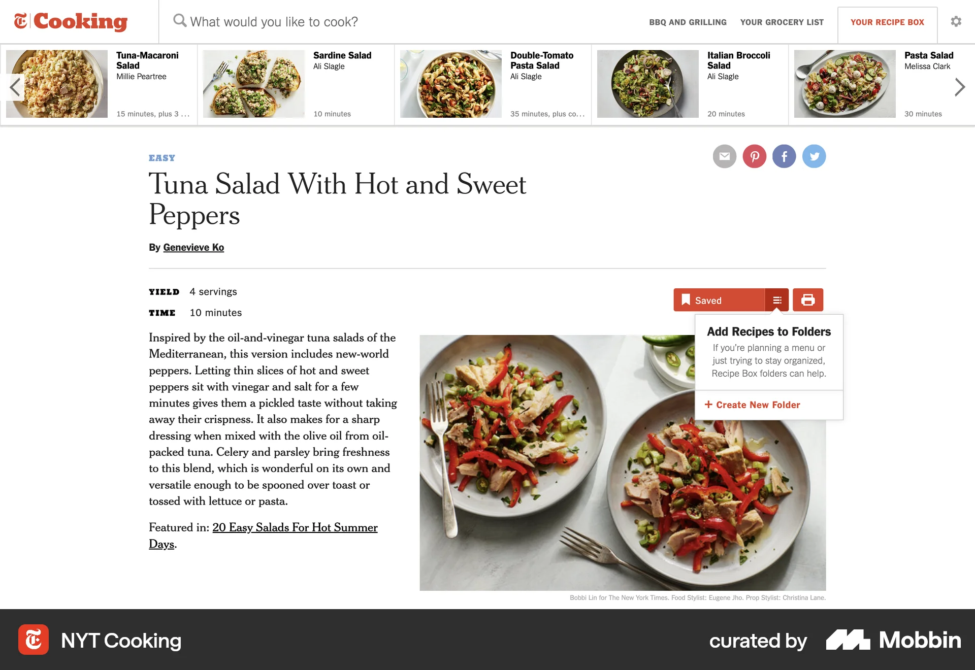 NYT Cooking Web Save screen