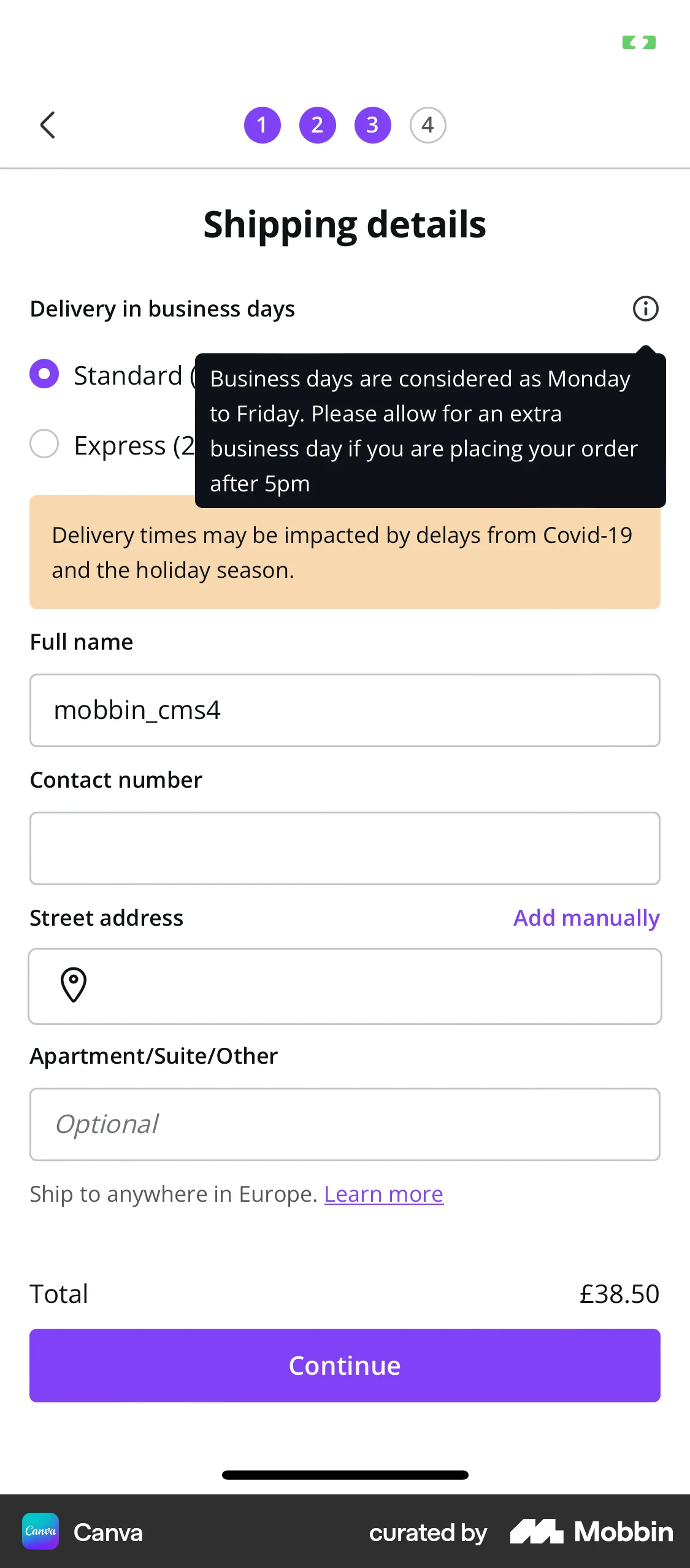 Canva iOS screen containing Tooltip UI element