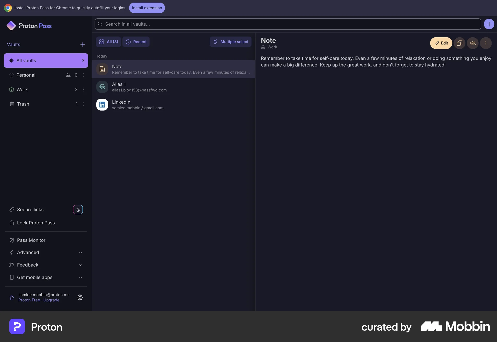 Proton Web Note Detail screen